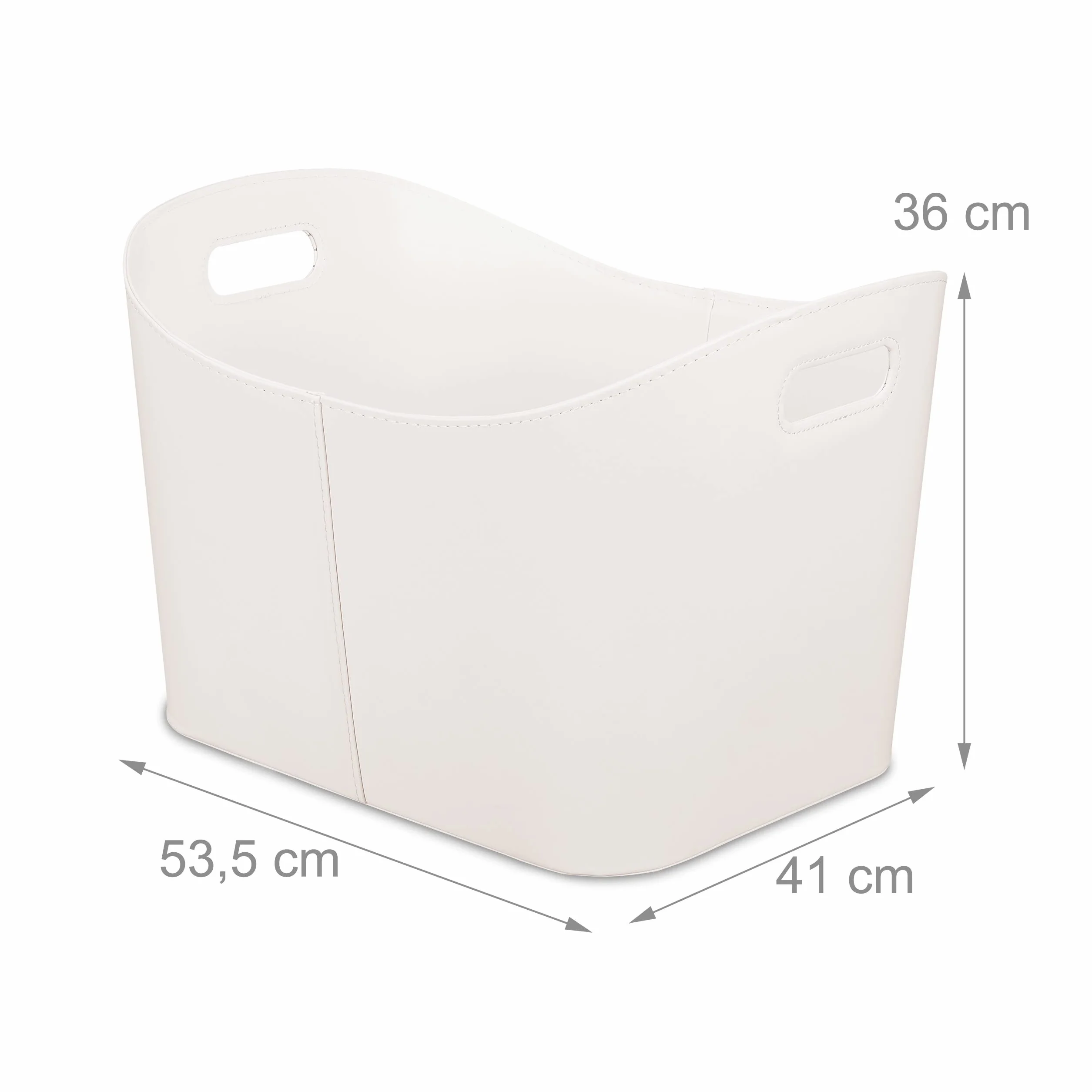 Relaxdays Cesta para Leña Piel Sintética XL, Canasto para Troncos con Asas, para Madera de Chimenea, Blanco Crema