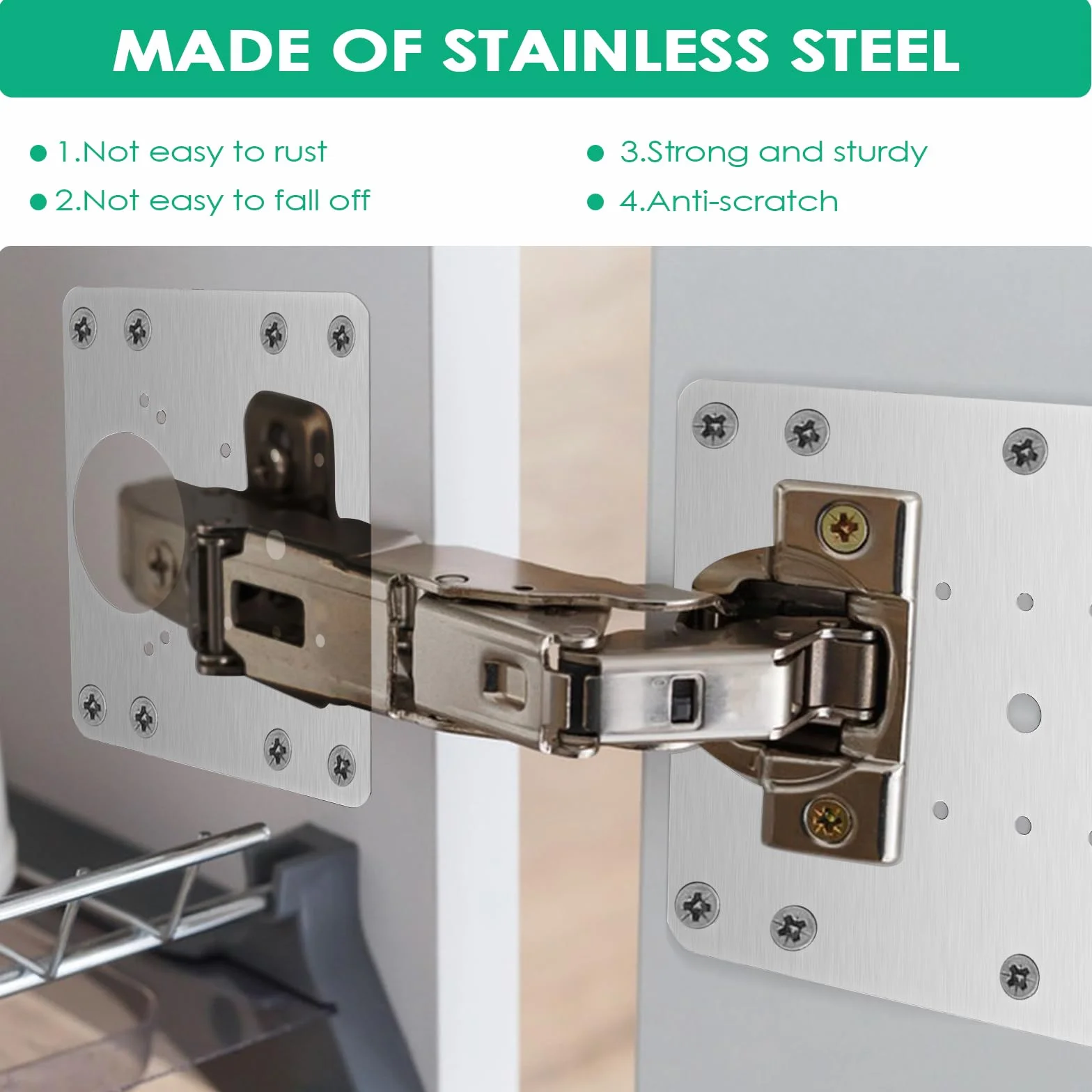 Fousenuk 10 Piezas Placa de Reparación de Bisagras Cocina 9×9cm Inoxidable Hinge Repair Kit para Armario Muebles Gabinete Cajón
