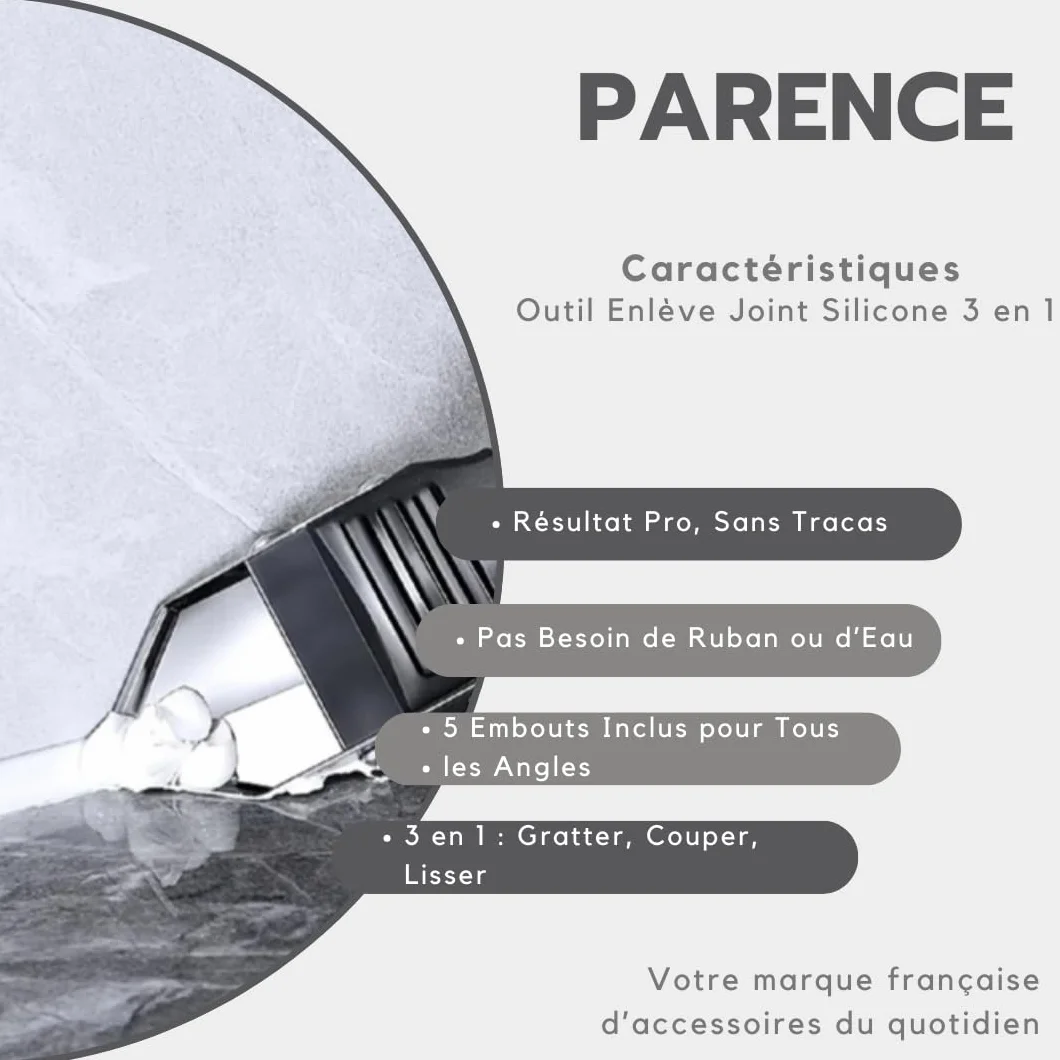 PARENCE. - Herramienta de lechada de silicona 3 en 1 - espátula y raspador de varias brocas para lechada, lechada, resina, acrílico - 5 puntas intercambiables - acabado perfecto