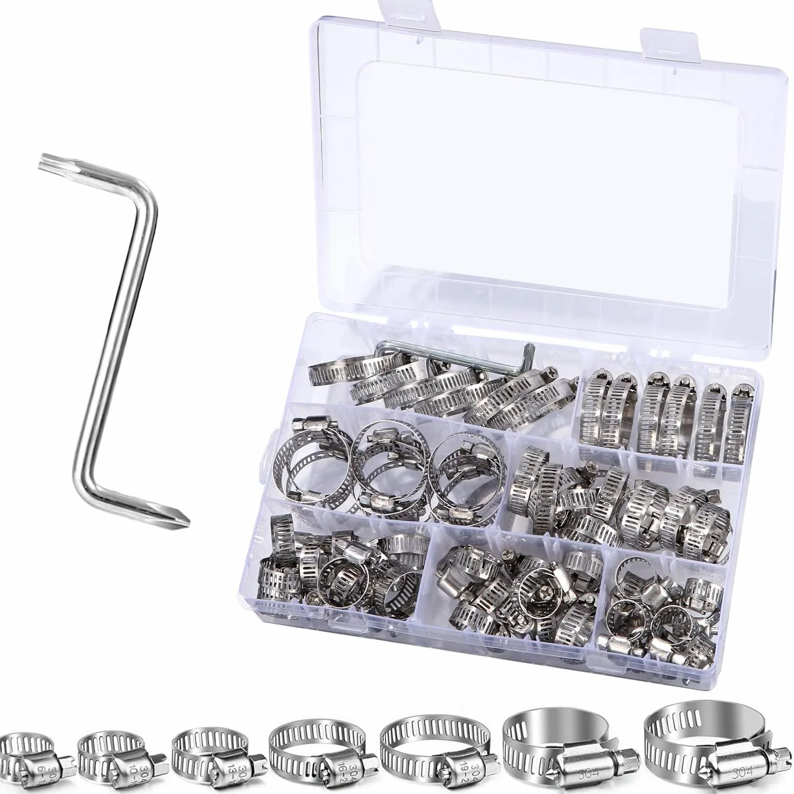 Abrazaderas de Tubería Acero Inoxidable 304, Juego de Abrazaderas de Manguera Ajustables 8-44 mm, 101 Piezas