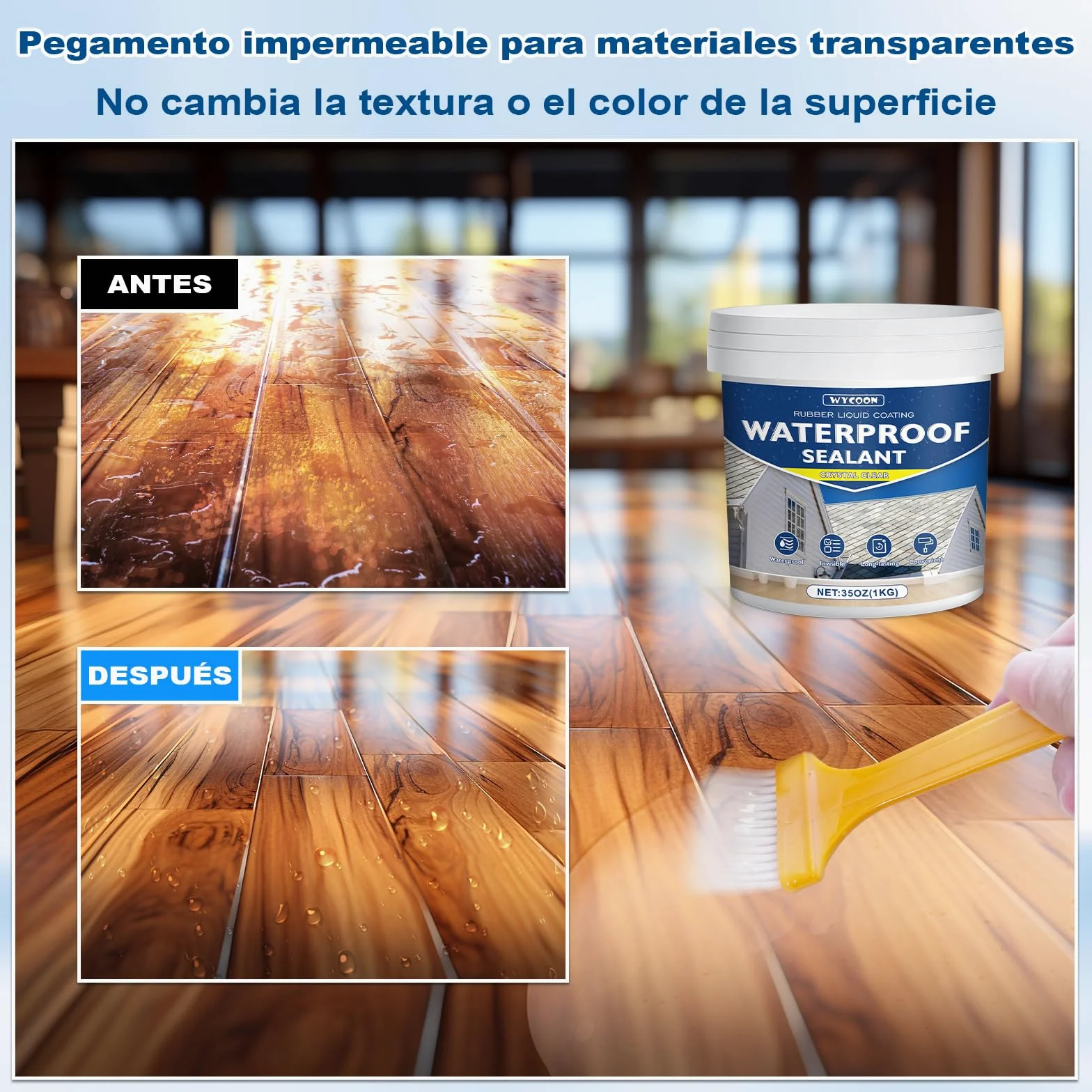 Impermeabilizante Transparente 1KG | Hidrofugante Invisible, Sellador Impermeable para Interiores y Exteriores | Reparación de Fugas en Baño, Inodoro, Tejado, Paredes, Azulejos
