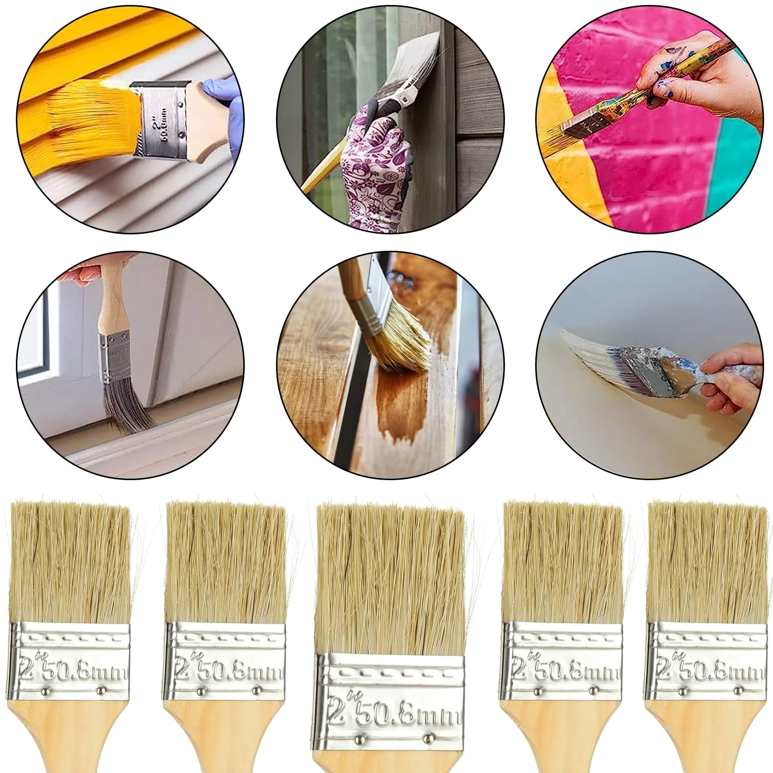 30 Piezas Brochas Pintura 2 Pulgadas, Brocha Plana con Mango de Madera y Cerdas PP, Pinceles Pintura para Pared Muebles Taller Escuela Bricolaje DIY
