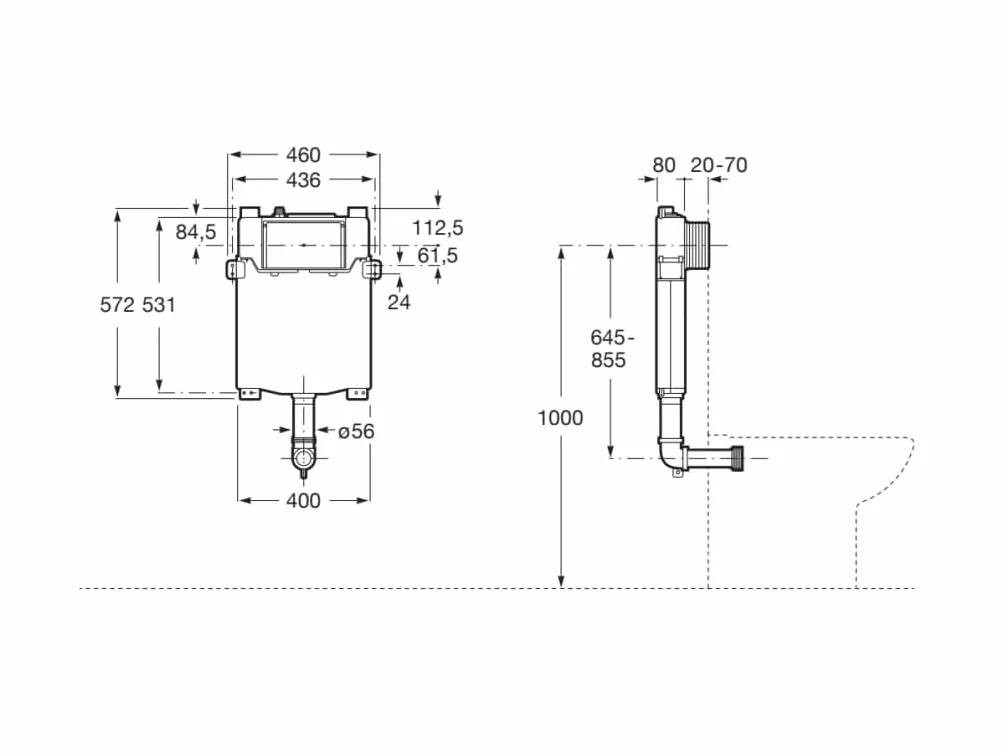 Roca A890070200 BASIC TANK ONE COMPACT Cisterna Empotrable Doble Descarga Para Inodoro Blanco