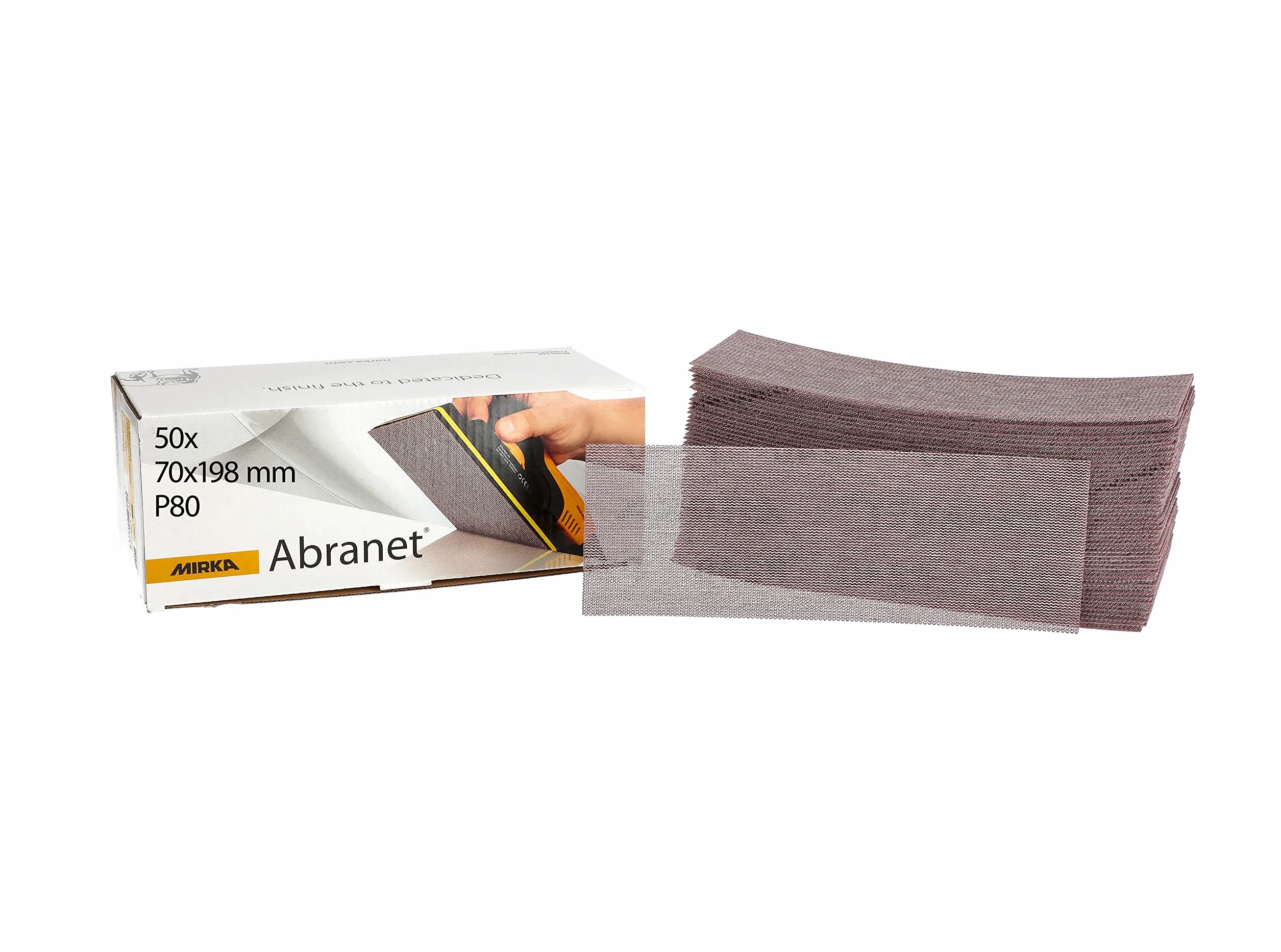Mirka Abranet red tiras de lijado 70x198 mm cierre adhesivo/grano P80 / 50 uds/para lijar madera, masilla, barniz, plástico / 5415005080