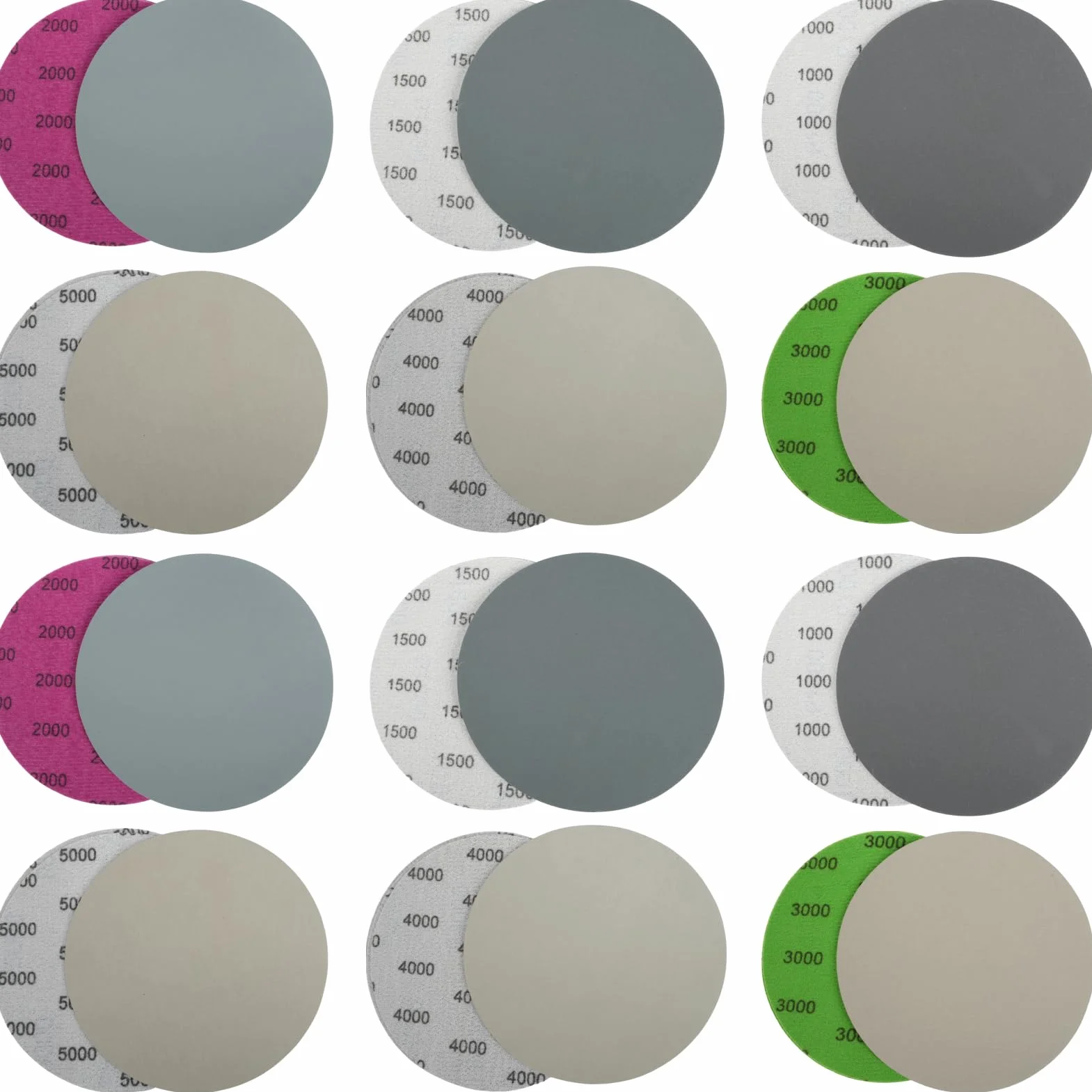 24 piezas de discos de lijado de 125 mm con, granos 1000/1500/2000/3000/4000/5000, rollo de papel de lija para lijar madera, discos de lijado para húmedo seco para madera, metal y automóviles.