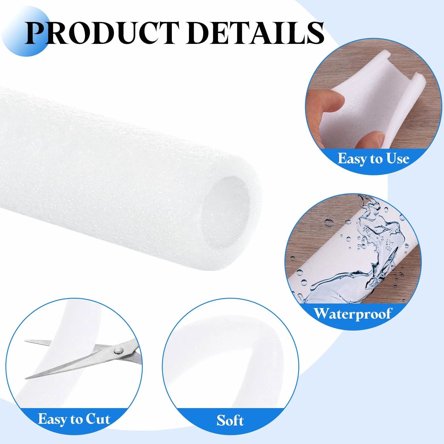 QUARKZMAN 5 Pcs Tubo De Espuma Para Aislamiento De Tuberías De 0.75 Pulgadas 3.3 Pies, Cubiertas De Tubo Hueco Para Protección Contra La Tuberías De Agua Fría Y Caliente, Blanco OD 1.1"