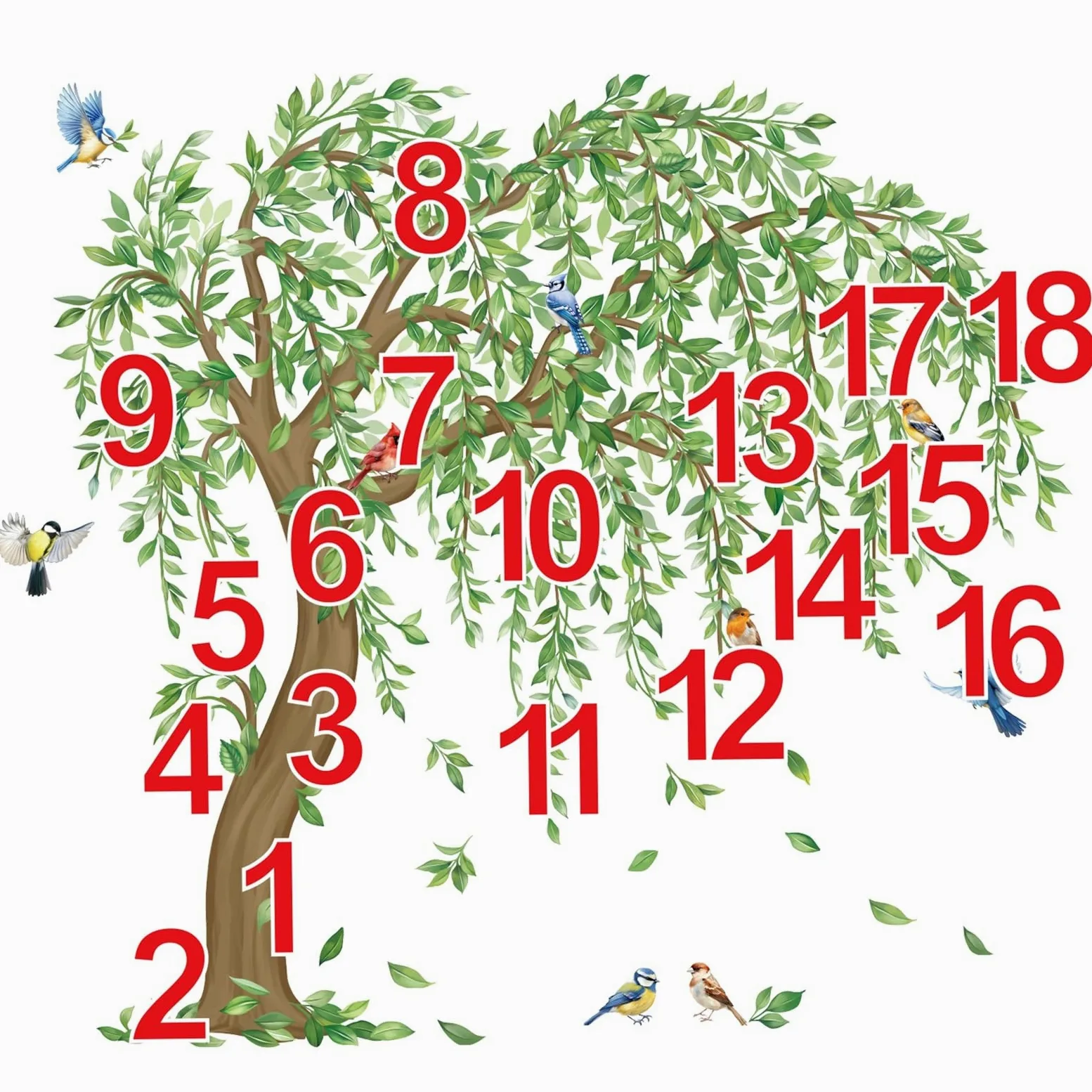 decalmile Pegatinas de Pared Arbol Verde Grande Vinilos Decorativos Hojas Plantas Verde Pájaros Adhesivos Pared Habitación Niña Dormitorio Salón