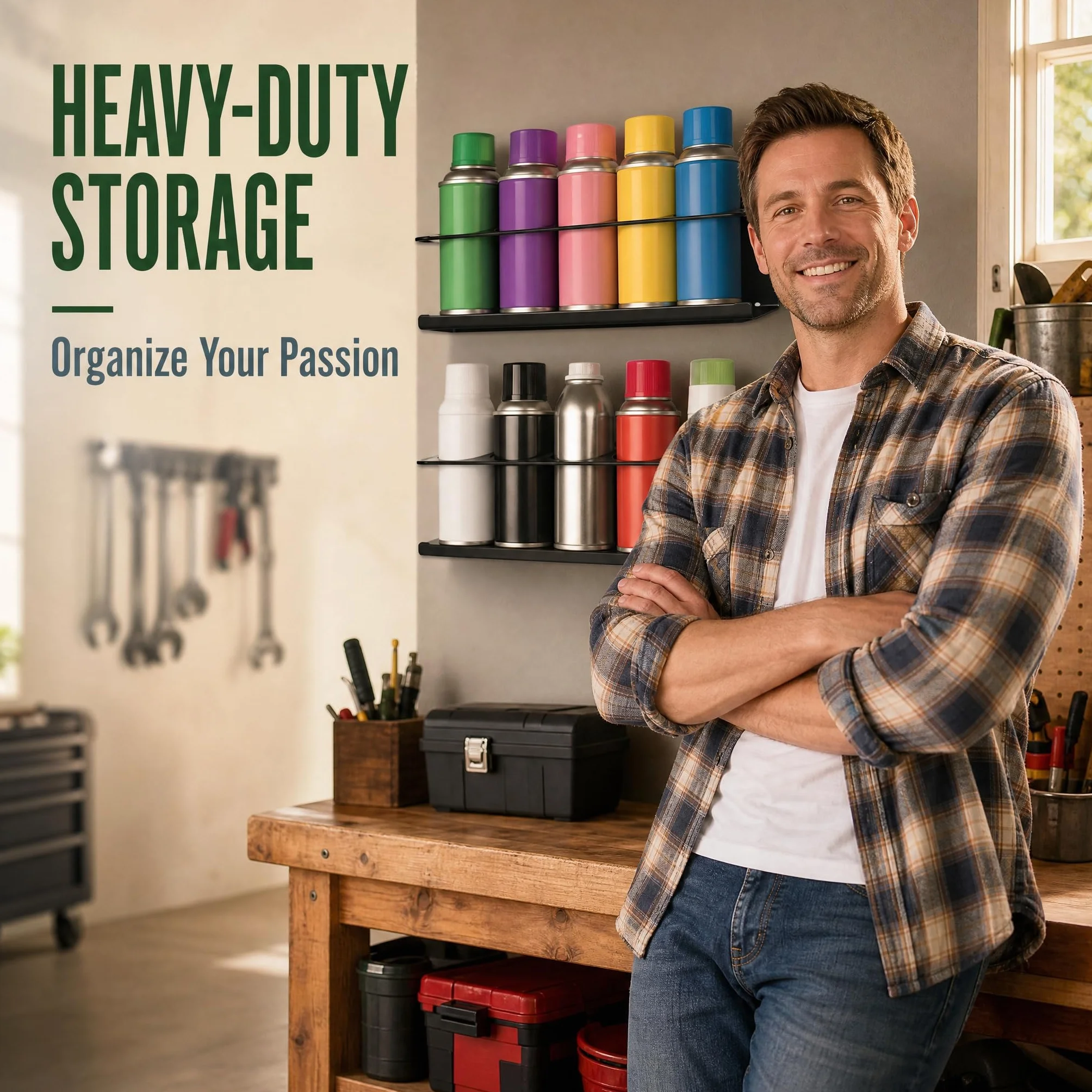 2 soportes para latas de aerosol de acero al carbono negro para 5 latas de 7,6 cm, soporte para latas de taller con tubo de expansión y tornillos, accesorios para garaje, taller, caravana