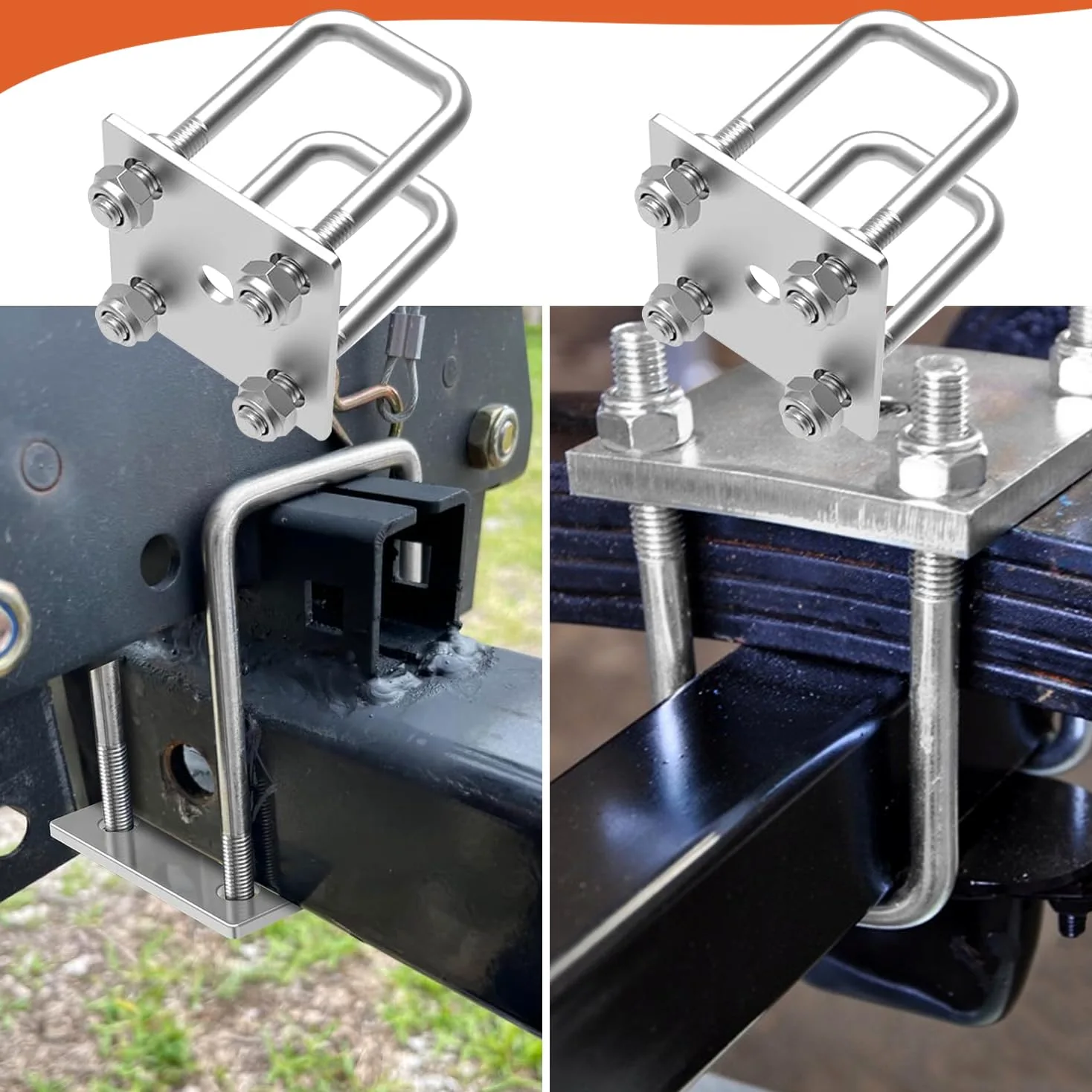 U-Bügel U-Schraube Bügelschraube mit Gewinde M12 50x130mm 2 Sets Quadrat U-bolzen für Bootsanhänger Hochleistungsstahl Bügelbolzen für Auto Abschleppen Schiffen Reparatur