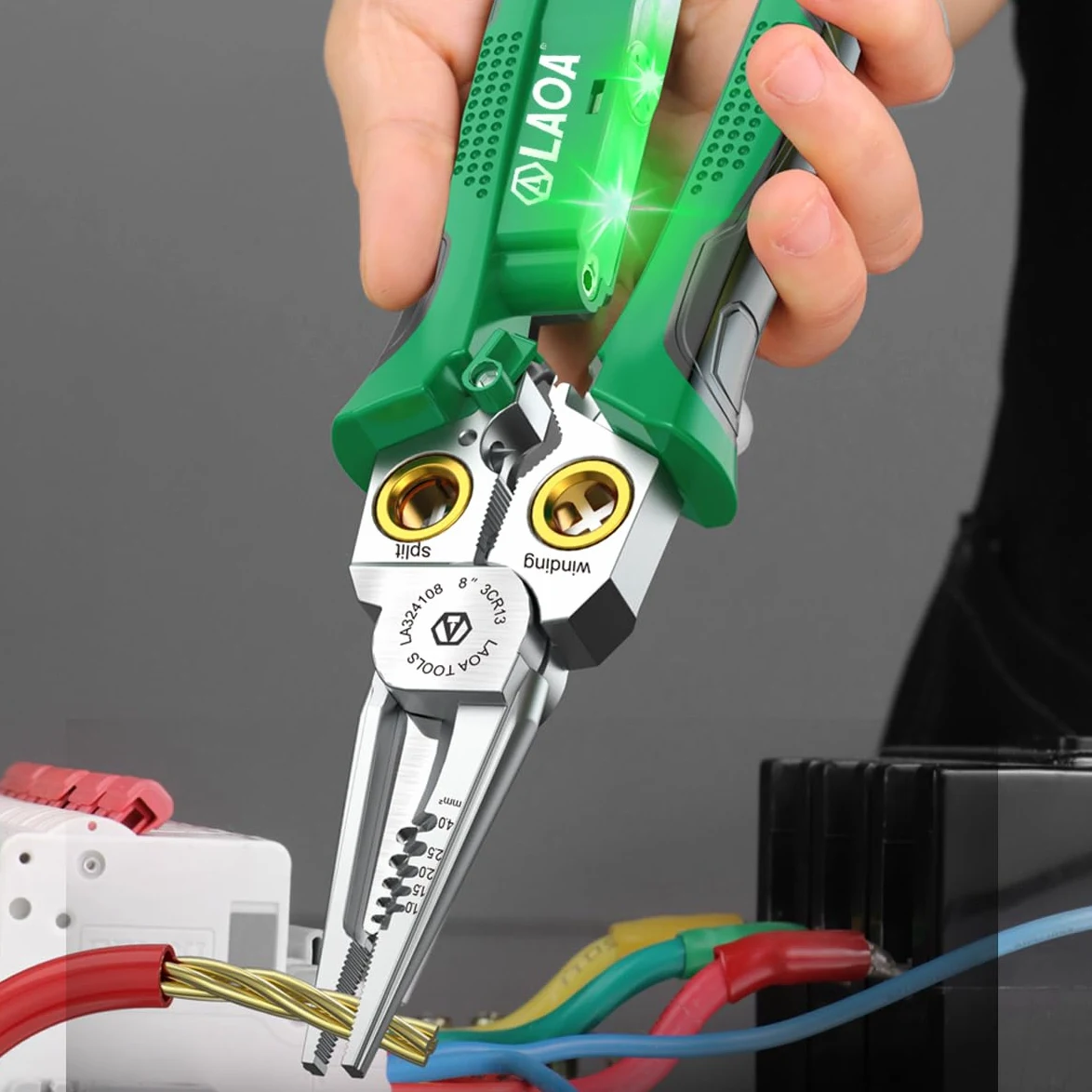 LAOA Stripperse de alambre con función de medición de electricidad, picadura de decapado de alambre 8 en 1 para cables de corte y tiro, tijeras de cable para raspar y presionar cables (LA324108)