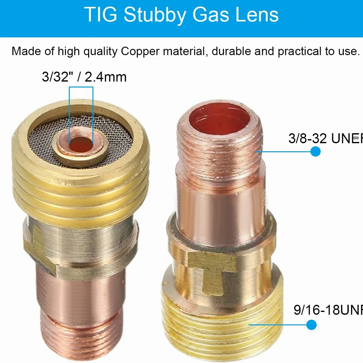 29 piezas TIG Stubby Gas Lens #10 para kit de copa de vidrio Pyrex para WP-17/18/26 Kit de accesorios de antorcha de soldadura TIG, cuerpo de pinzas, pinzas, copa trasera, junta de copa