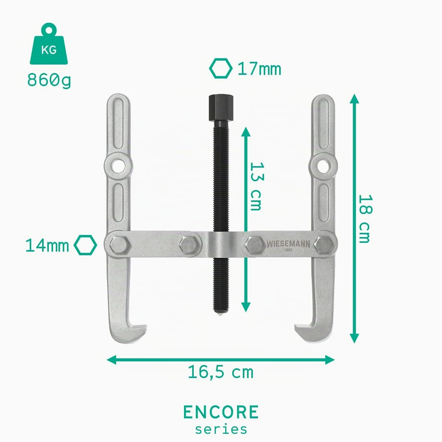 WIESEMANN 1893 Extractor de rodamientos universal de 140 x 145mm con 2 brazos Extractor con garras interior y exterior I Acero al cromo vanadio, cromado | 80584