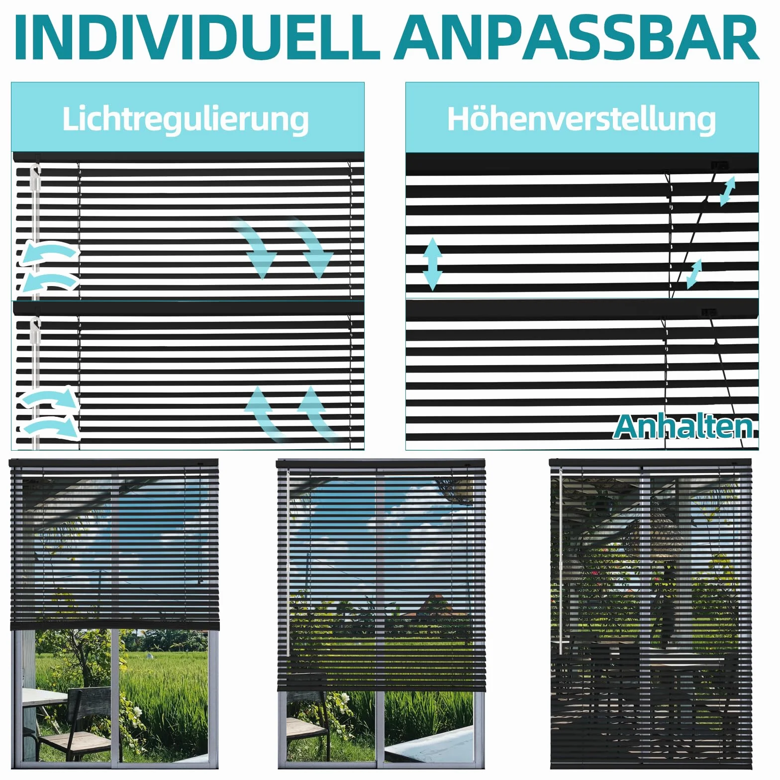 Sekey Klemmfix - Persiana para Ventanas sin Agujeros, láminas de Aluminio de 25 mm, con taladrar, Incluye Material de Montaje, persiana de Aluminio sin taladrar, 75 x 160 cm, Color Negro