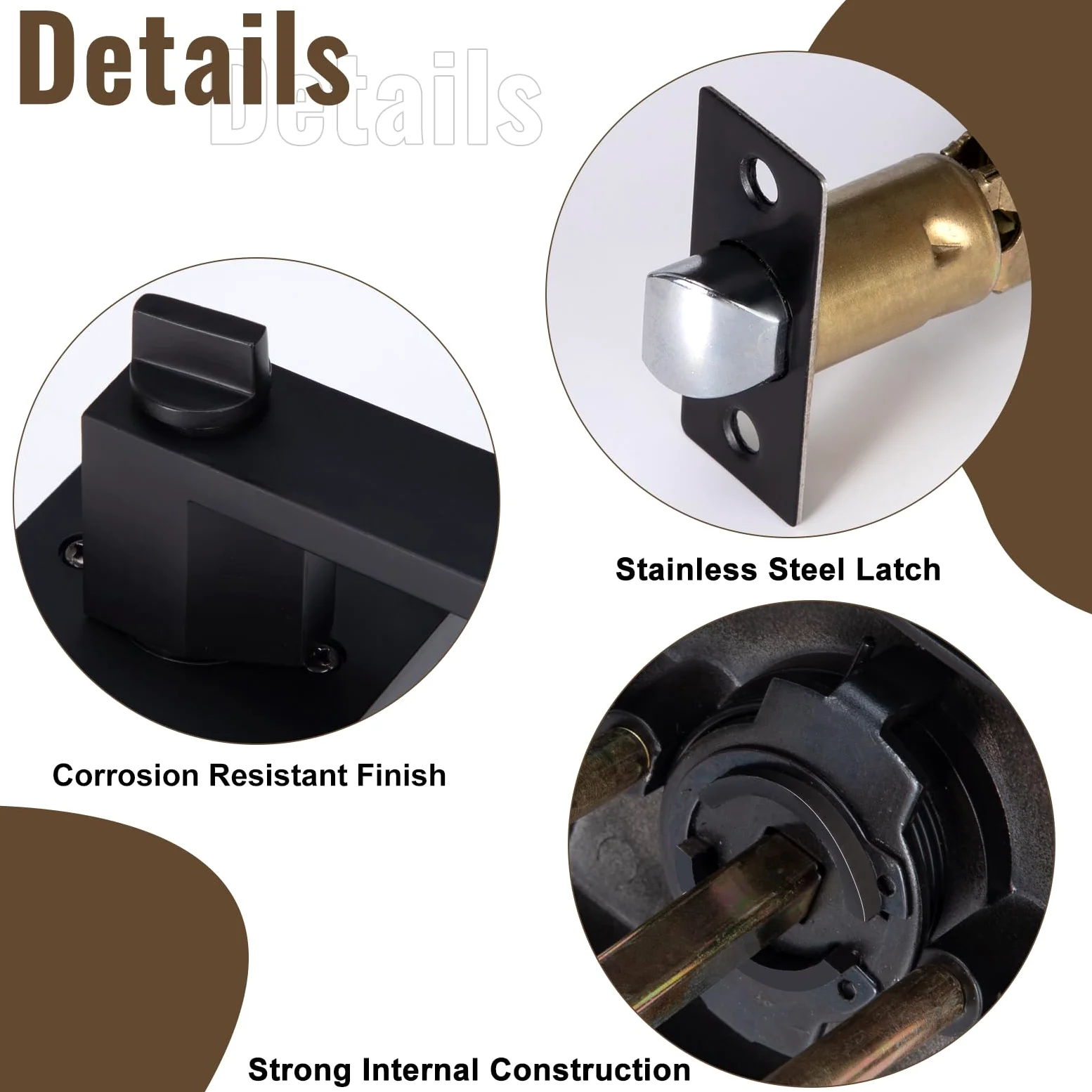 Manilla de Puerta Interior Sin Llave Pomos Puertas para Baño Cerraduras Puertas Interiores en Negro Mate Reversible Para Puertas con Apertura a la Derecha o a la Izquierda
