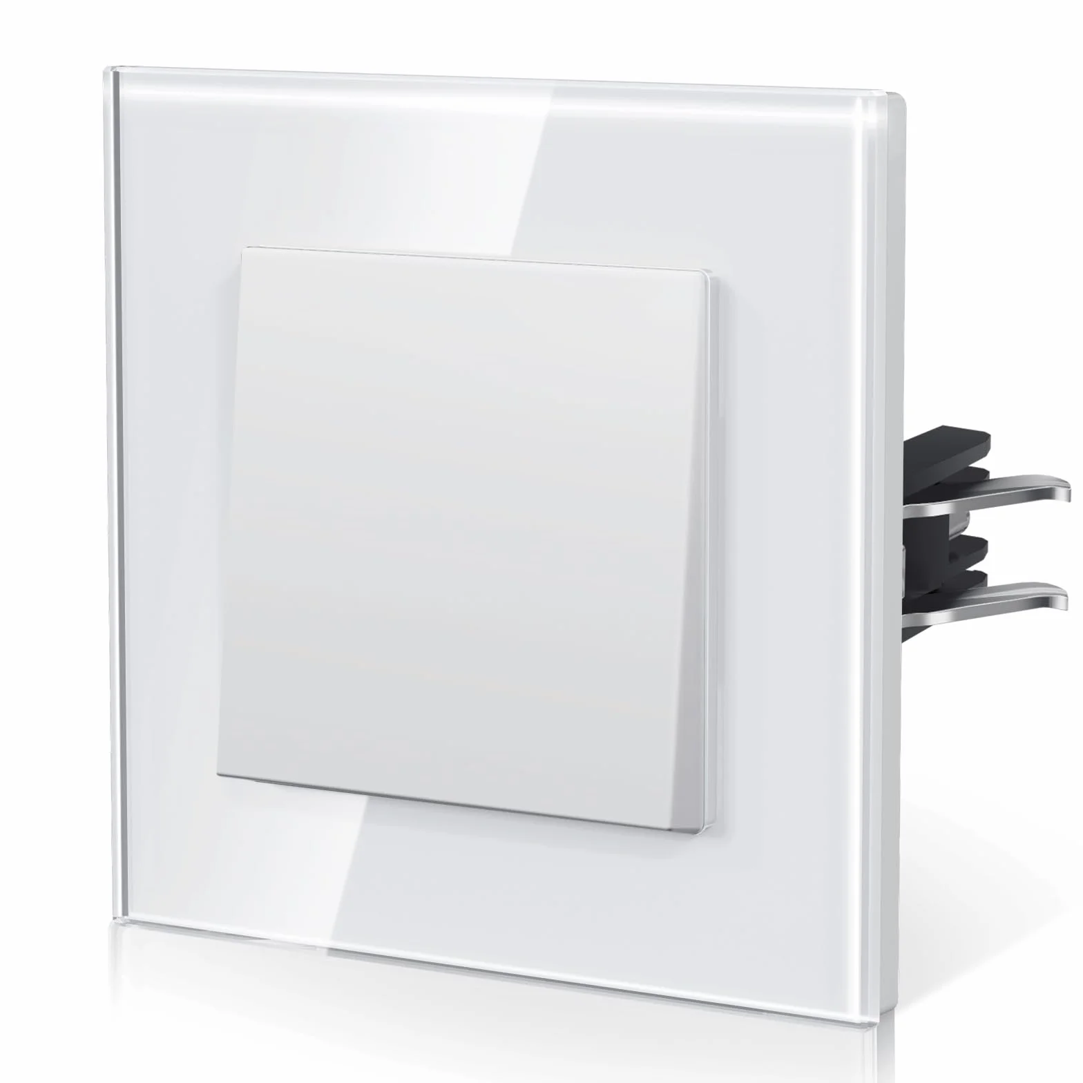BSEED Interruptor de luz Con Cristal,Interruptor luz pared con Garfio,interruptor conmutador,Botón Pulsador,Fácil Instalación,E-Series,1 Gang 1 Vía,86mm Blanco