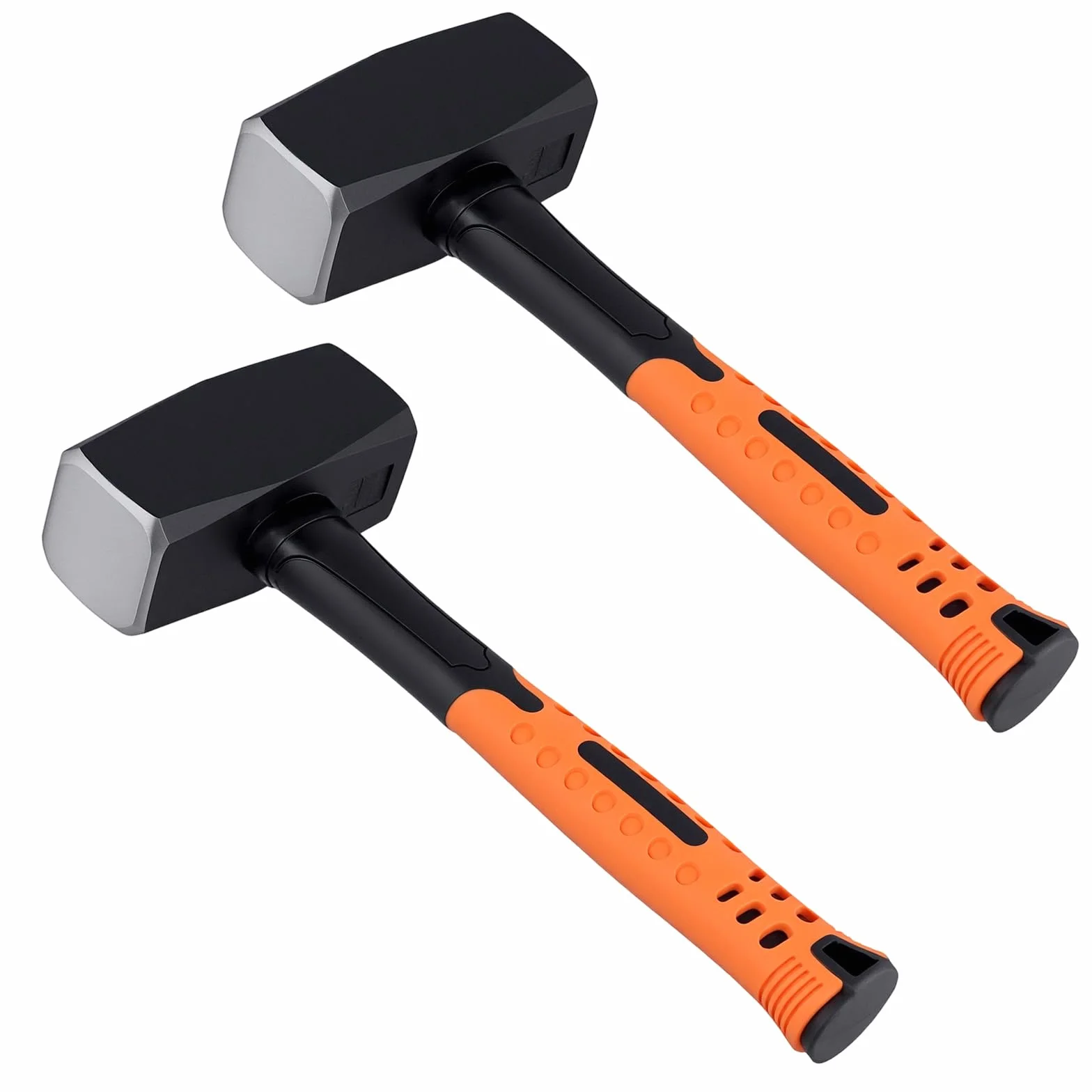 2 Martillos de Demolición de 2 kg - Mazos de Acero al Carbono 45 con Mango Ergonómico Antideslizante - 28 cm, Negro y Amarillo, con Accesorio de Goma para Trabajos de Demolición