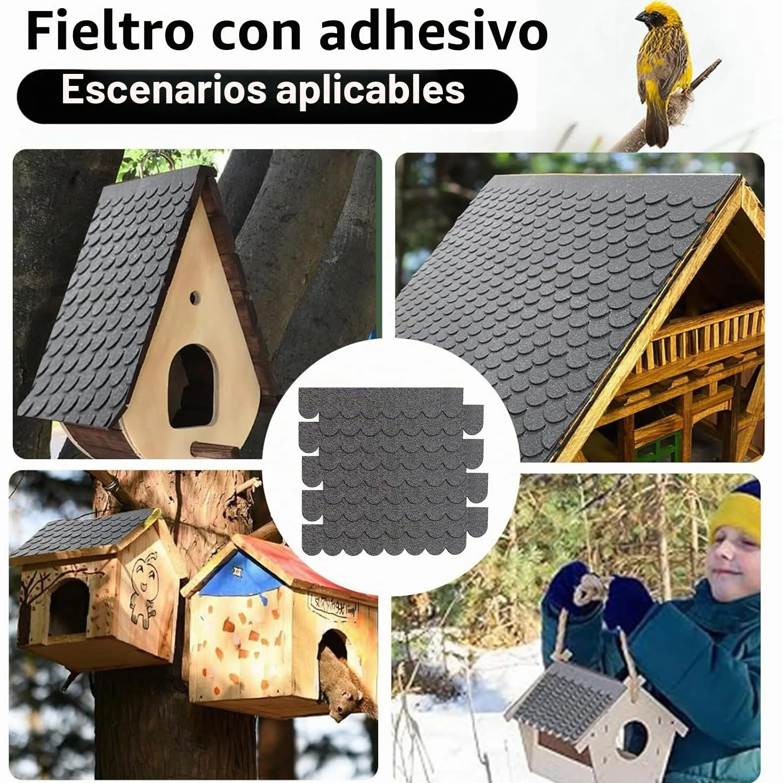 Lote de 53 tejas de cartón asfáltico adhesivas - Mini tejas de tejado para cobertizo de jardín - Tejas asfálticas para nido de pájaros - Techo de buzón