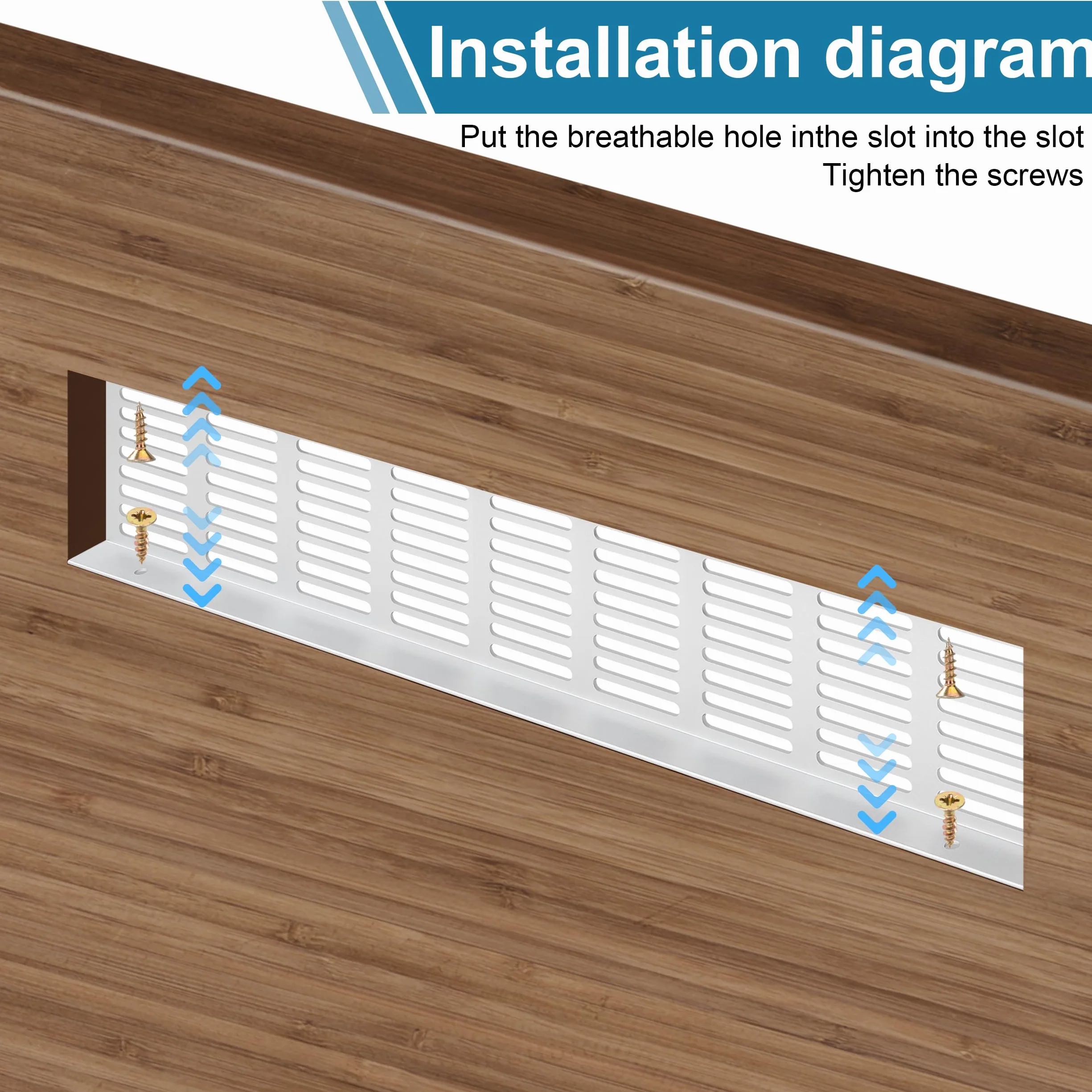 Rejilla de Ventilación, Aleación de Aluminio Negro Metalica Rectangular de 400 x 100mm con Tornillos para Armario Estufa Zapatos Gabinete Fregadero Cocina Baño (2 Piezas/Plata)