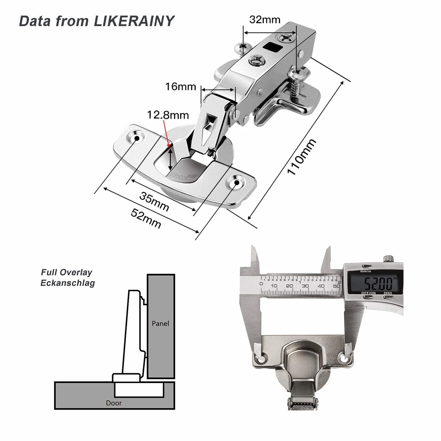 Hettich Sensys 8645i TH52 110 Bisagra Superposición Total con Amortiguación Integrada Cierre Suave para Puerta Armario 2 Piezas