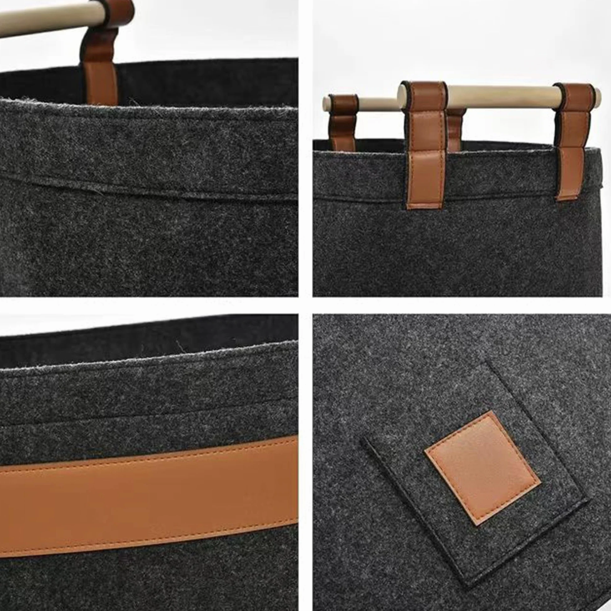 Cesto para Leña Cesta de Fieltro para Leña, Estructura de Metal Integrada Para Mayor Estabilidad Cesta para Leña, 5MM Fieltro de Espesor, Bolsa para Libros, Ropa y Juguetes