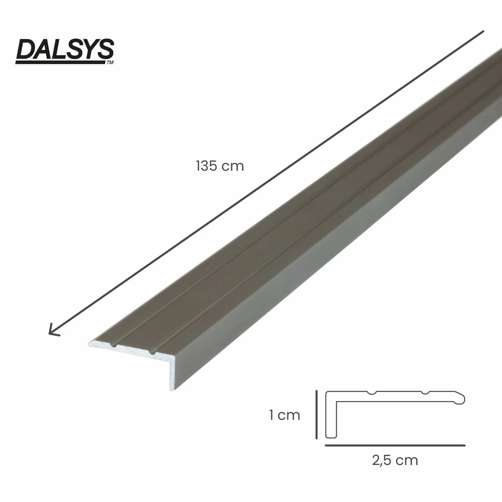 Perfil autoadhesivo para cantonera de escalera de 135 cm x 25 mm x 10 mm de aluminio, perfil de suelo para ángulo de escalera champán