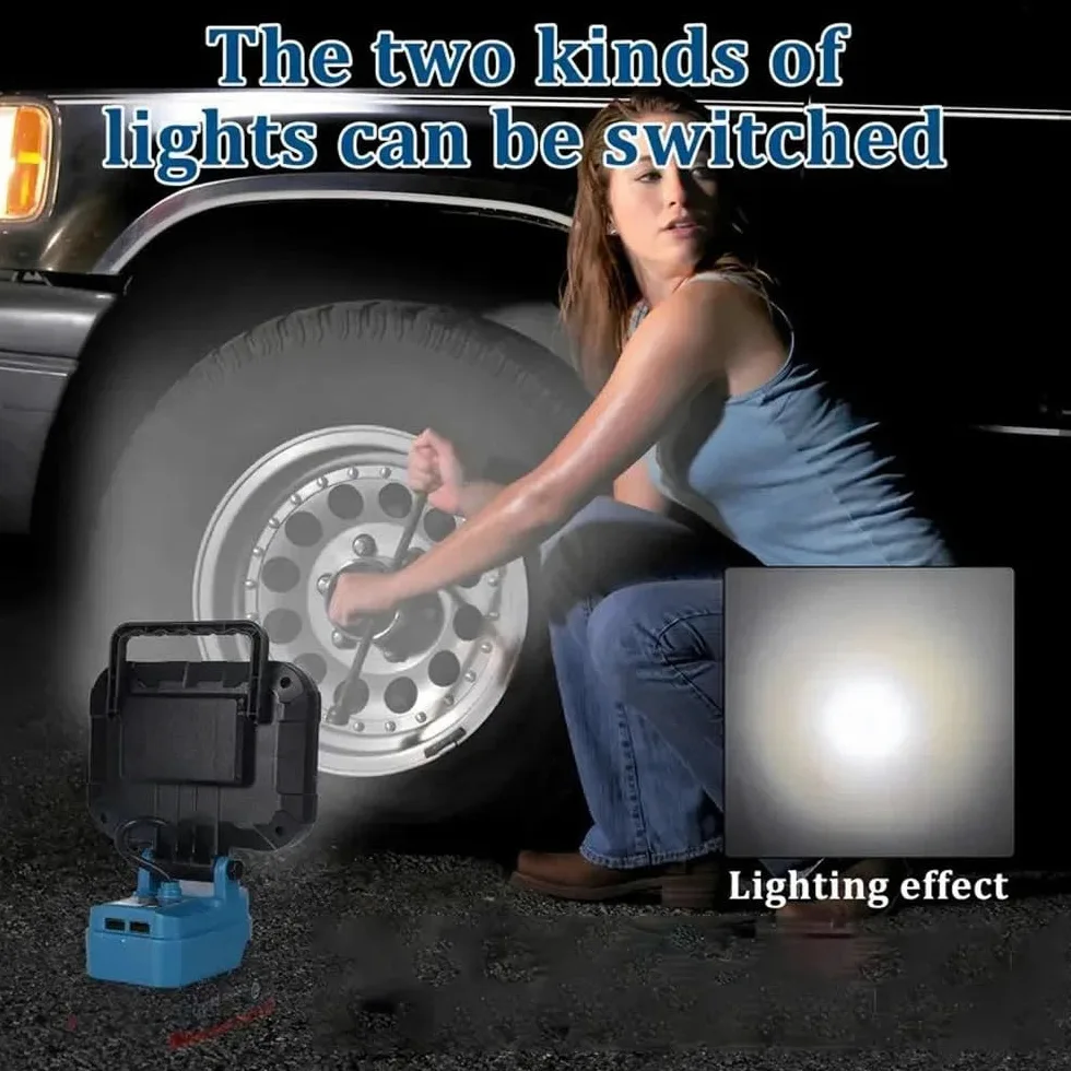 Yaasier Lámpara LED con batería para Makita 18V, Luz de trabajo LED inalámbrica 4800LM Con 2 puerto de carga USB, lampara recargable portatil para jardines, patios traseros, garajes