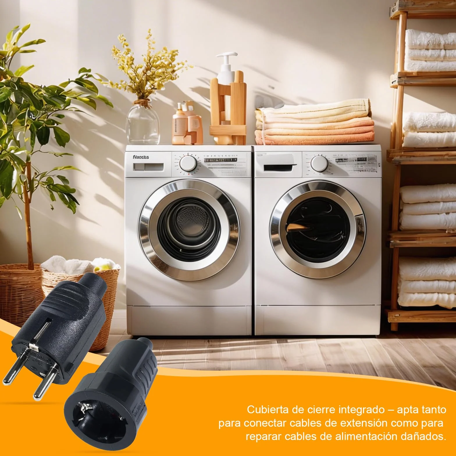 Kit de 3 Enchufes Schuko 250V IP44 16A 2 Polos Carcasa de Goma Negro