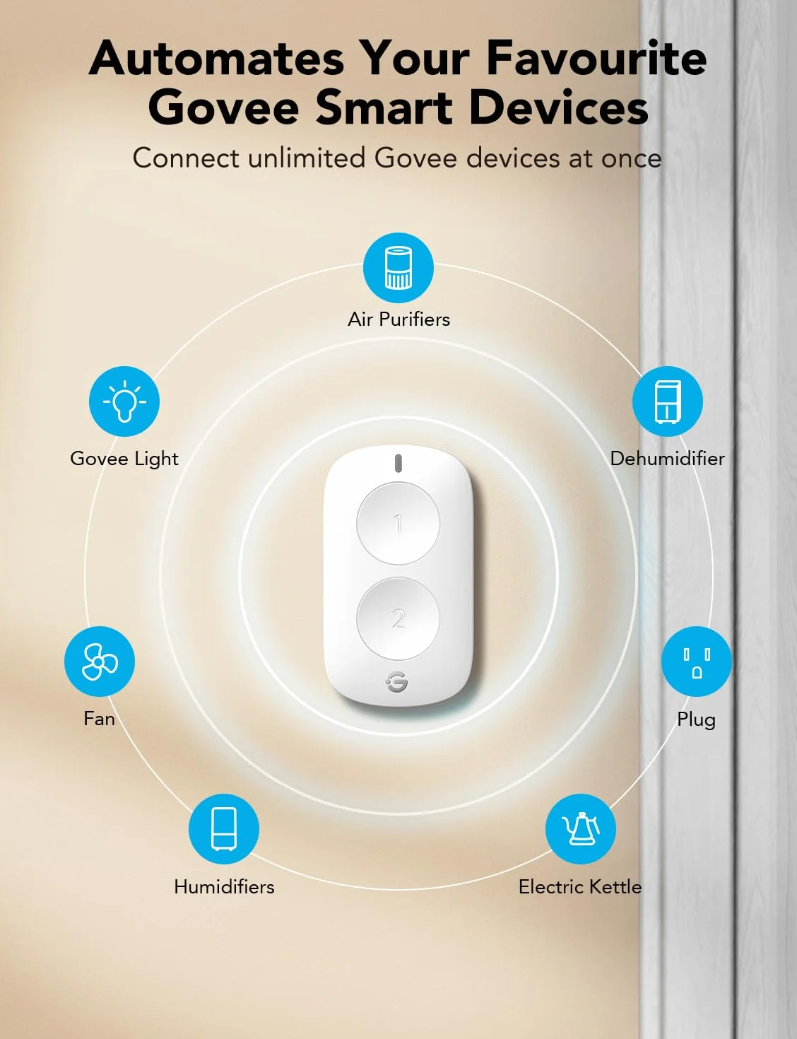 GoveeLife Mini Interruptor Inteligente de Doble Botón, Control Inalámbrico para Múltiples Dispositivos, Funciona con Pilas