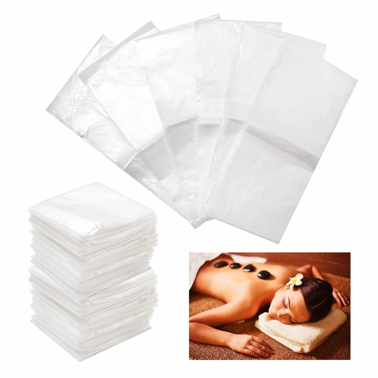 UOIENRT 50 láminas de plástico desechables para envoltura corporal, bolsa de bañera de película de plástico desechable, forro de manta de sauna