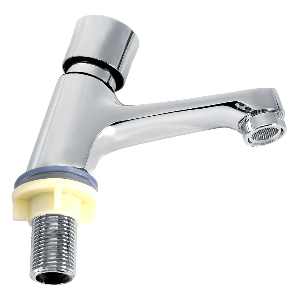 Joyzan Grifo de Retardo Tiempo, Accesorios Para Lavabo Agua Fria Cocinas Baños y Lavanderías con Filtro Cocina Bañera Fácil Instalación Tiempo Retraso 4 6 Segundos Cierre Automatico Cromado el Hogar