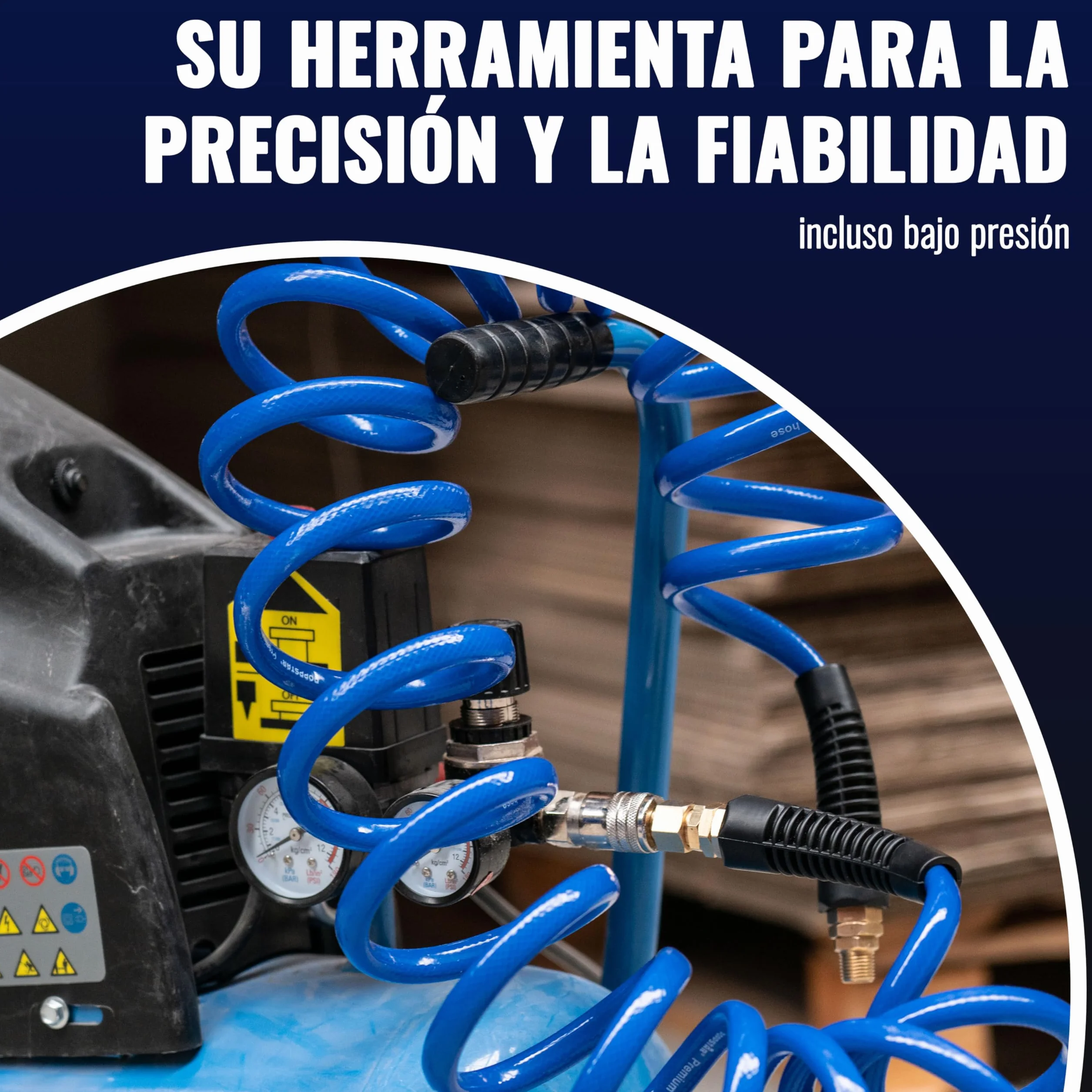Poppstar Manguera en espiral de aire comprimido 5 m con Ø 8 mm x 12 mm, protección contra dobleces, racor giratorio G 1/4" rosca exterior