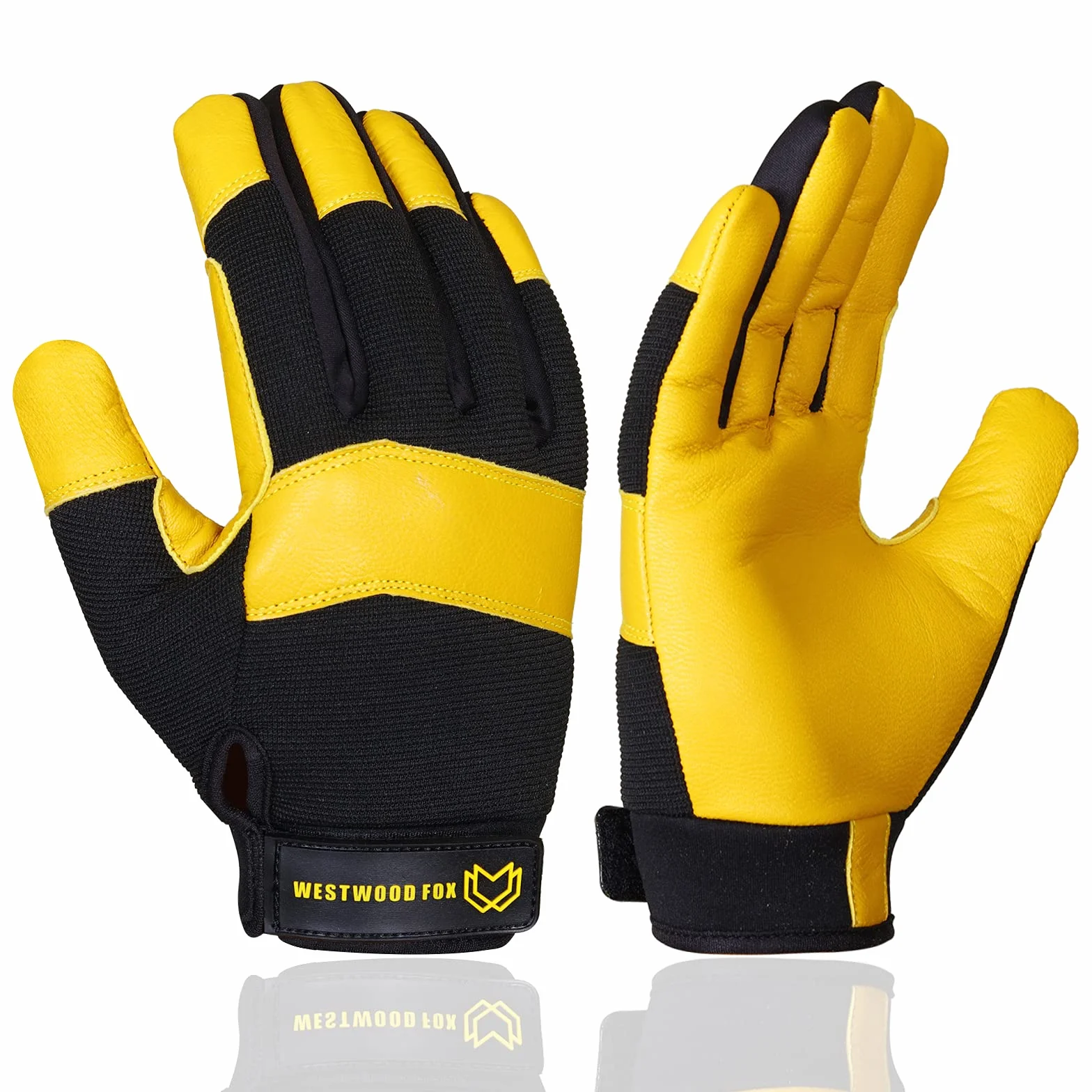 Guantes de trabajo de jardinería a prueba de espinas, cuero resistente y transpirable, Amarillo L