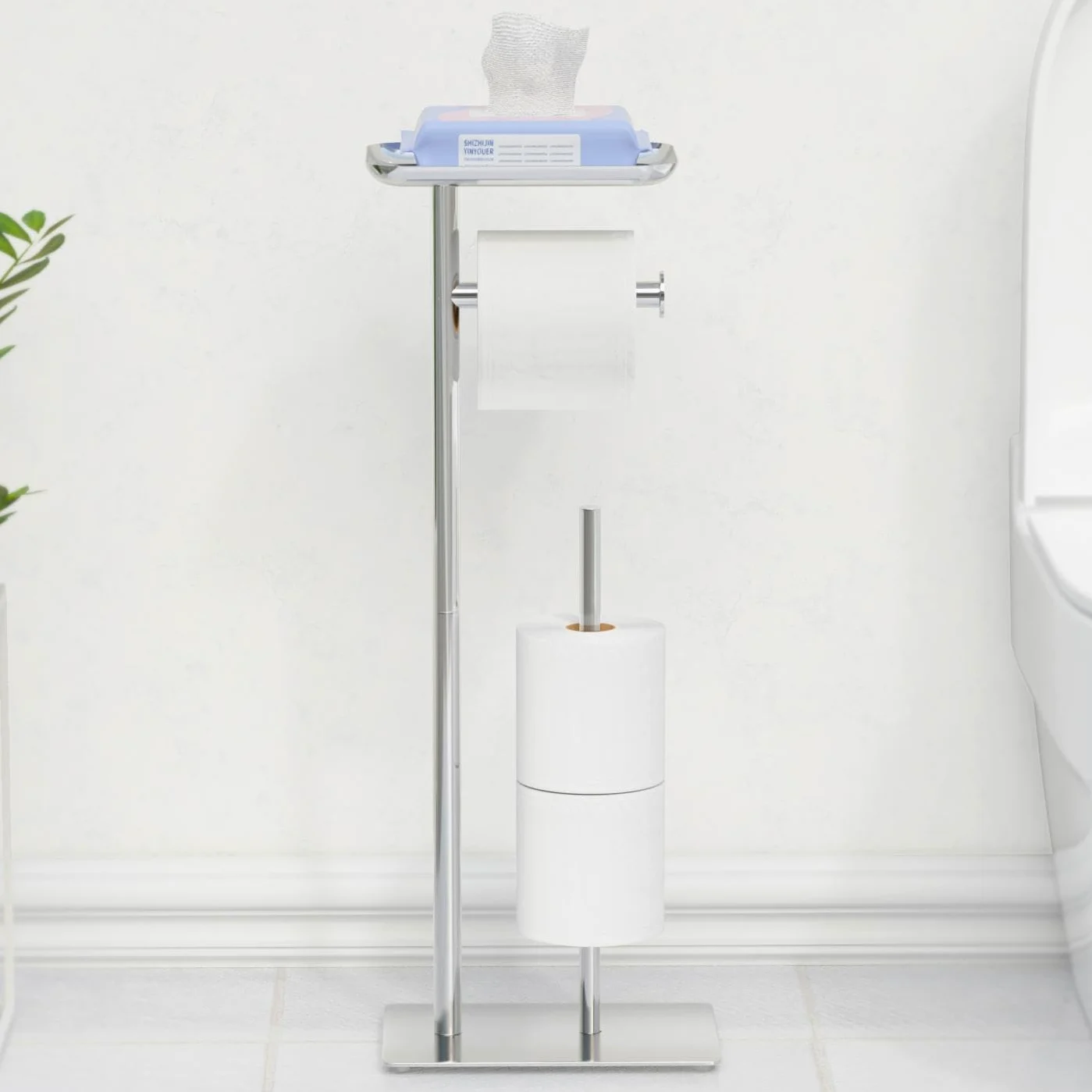 Portarrollos de Papel higiénico Independiente con Estante Superior, Capacidad para 4 Rollos, dispensador de Papel higiénico de baño de Acero Inoxidable, Plata
