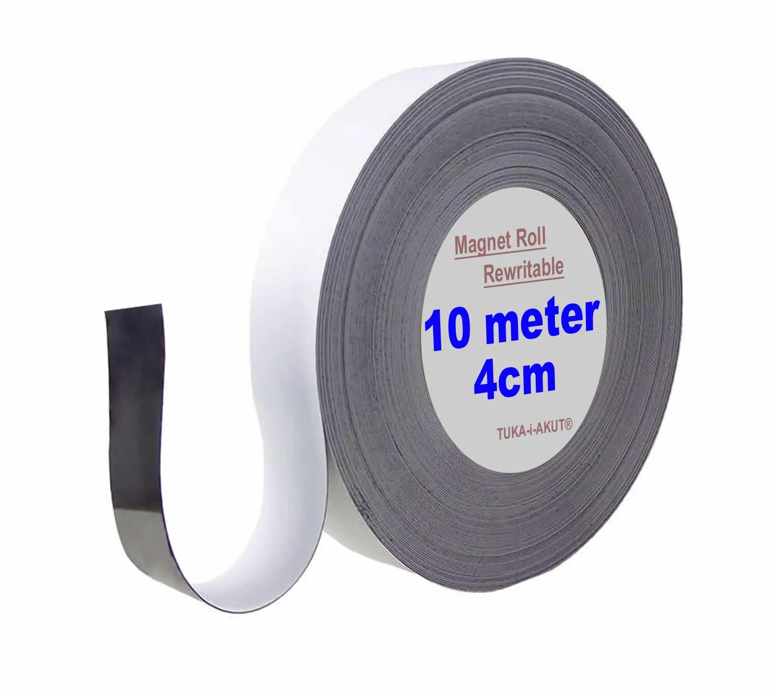 TUKA 10m x 40mm x 1mm Cinta Magnética Reescribible de Etiqueta/Rotular/Marcar, Identificación Imán Rodillo, para Pizarra Blancas, Estante Metálica. Escribir Limpiar Recortar, Blanco TKD9046-4cm