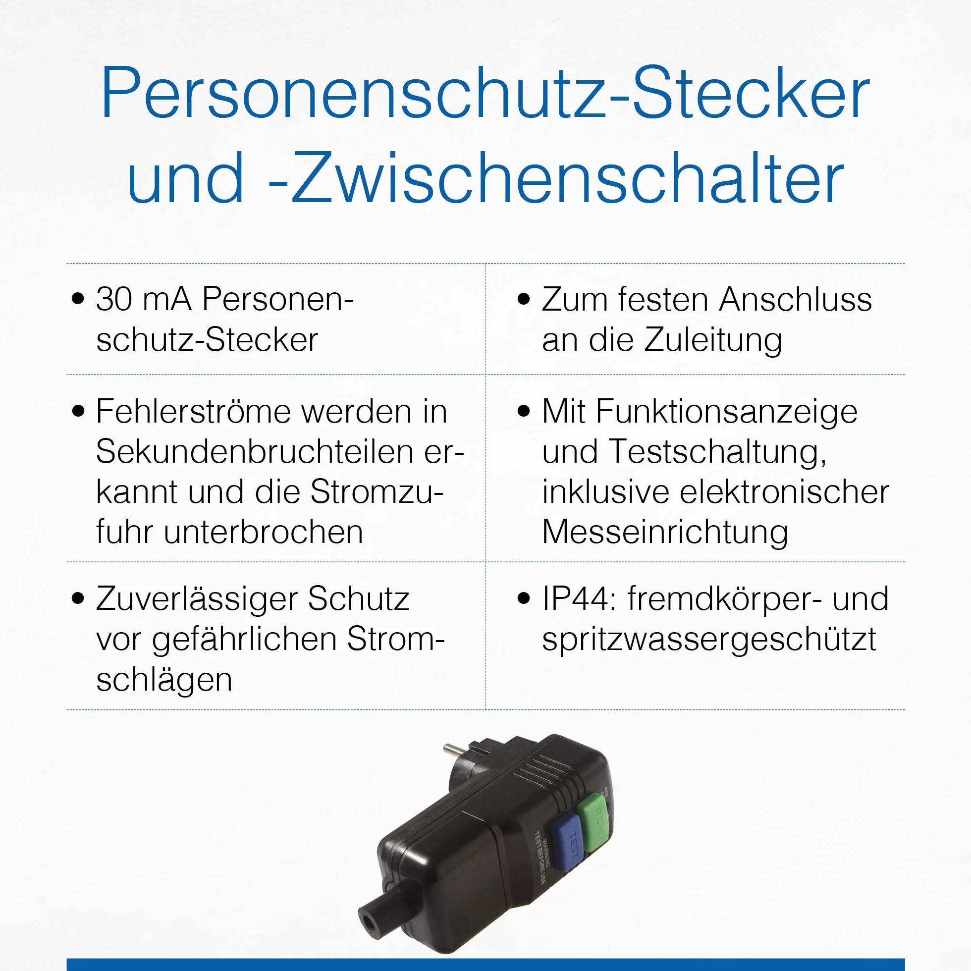 as - Schwabe interruptor diferencial 30 mA - protección personal - 230 V / 16 A / 3.500 W - desconexión <30 ms - enchufe PRCD - protección laboral fiable - apto para uso en exteriores (IP44), 45209