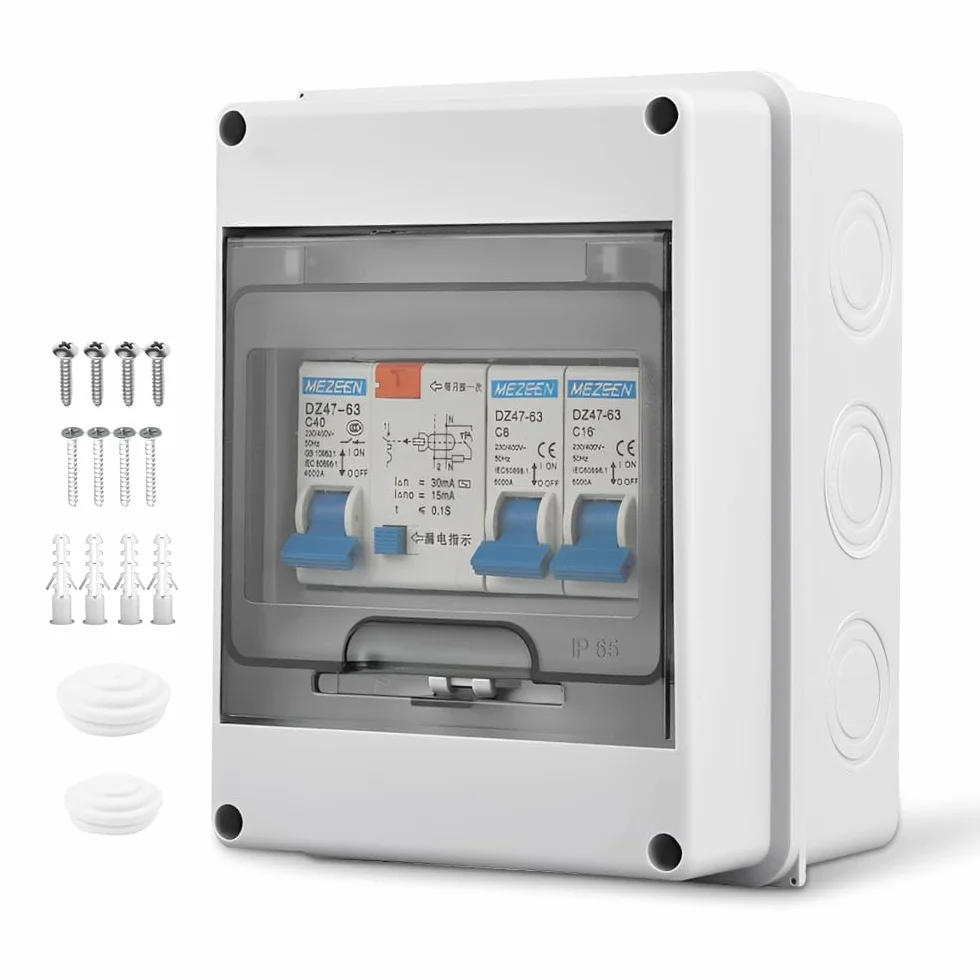 Caja Cuadro Electrico con Magnetotermico 32A, IP65 Impermeable 5 Vías Cuadro Electrico Superficie con Protección Contra Fugas, Cajas Magnetotérmicos con Interruptores Diferenciales