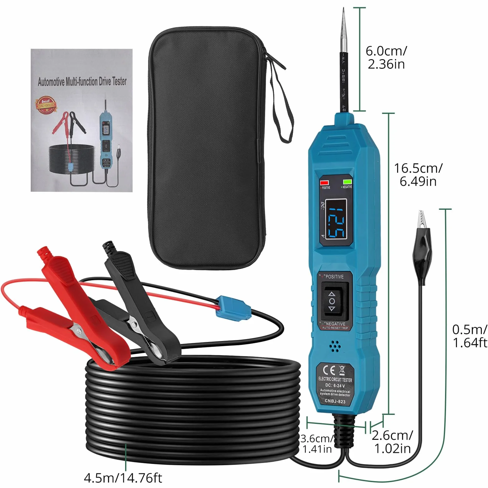 EYPINS 6-36V Probador de Circuitos Automotriz, Comprobador de Corriente y Fusibles Coche con Pinzas de Cocodrilo, Pantalla LCD, Cable 4.5m