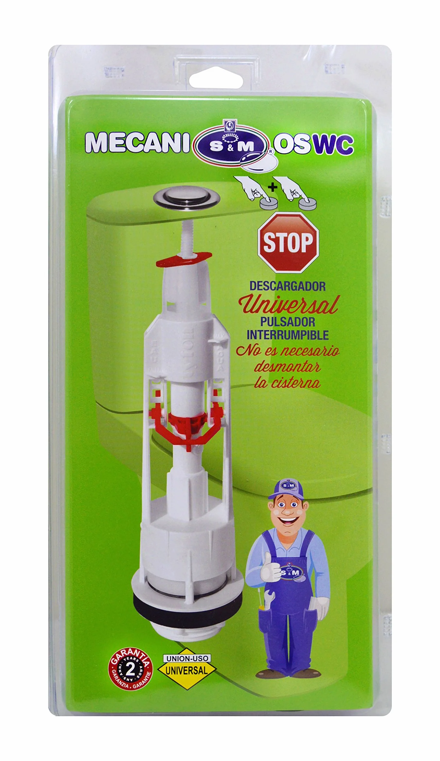 S&M 410550 – Descargador universal de pulsar interrumpible con junta, para cisterna baja | Función stop que permite detener la descarga | Conexión estándar | Material de calidad