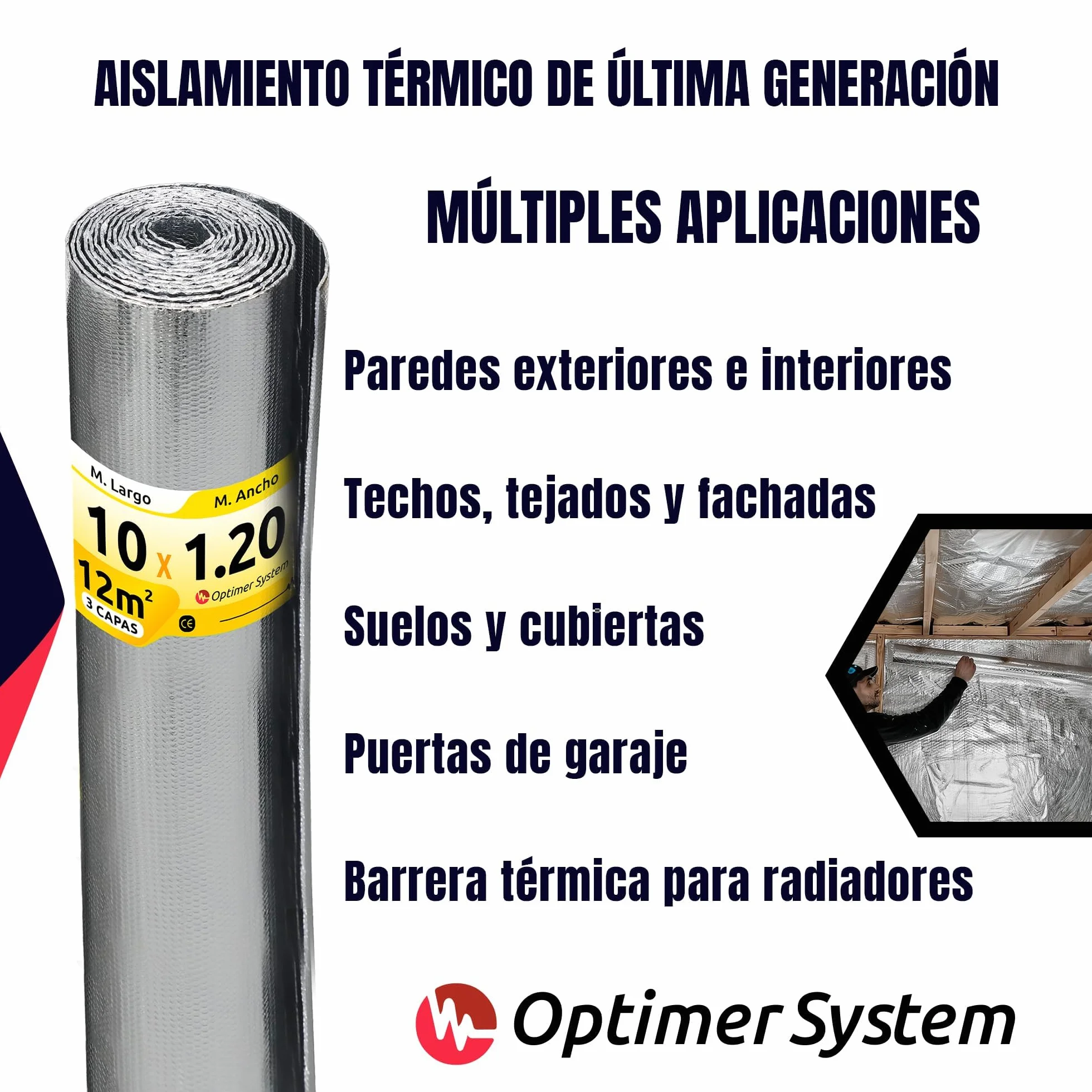 Aislante Térmico Reflexivo 10x1.20m 12m² Rollo Multiusos para Ventana Radiador Pared Suelo Techo