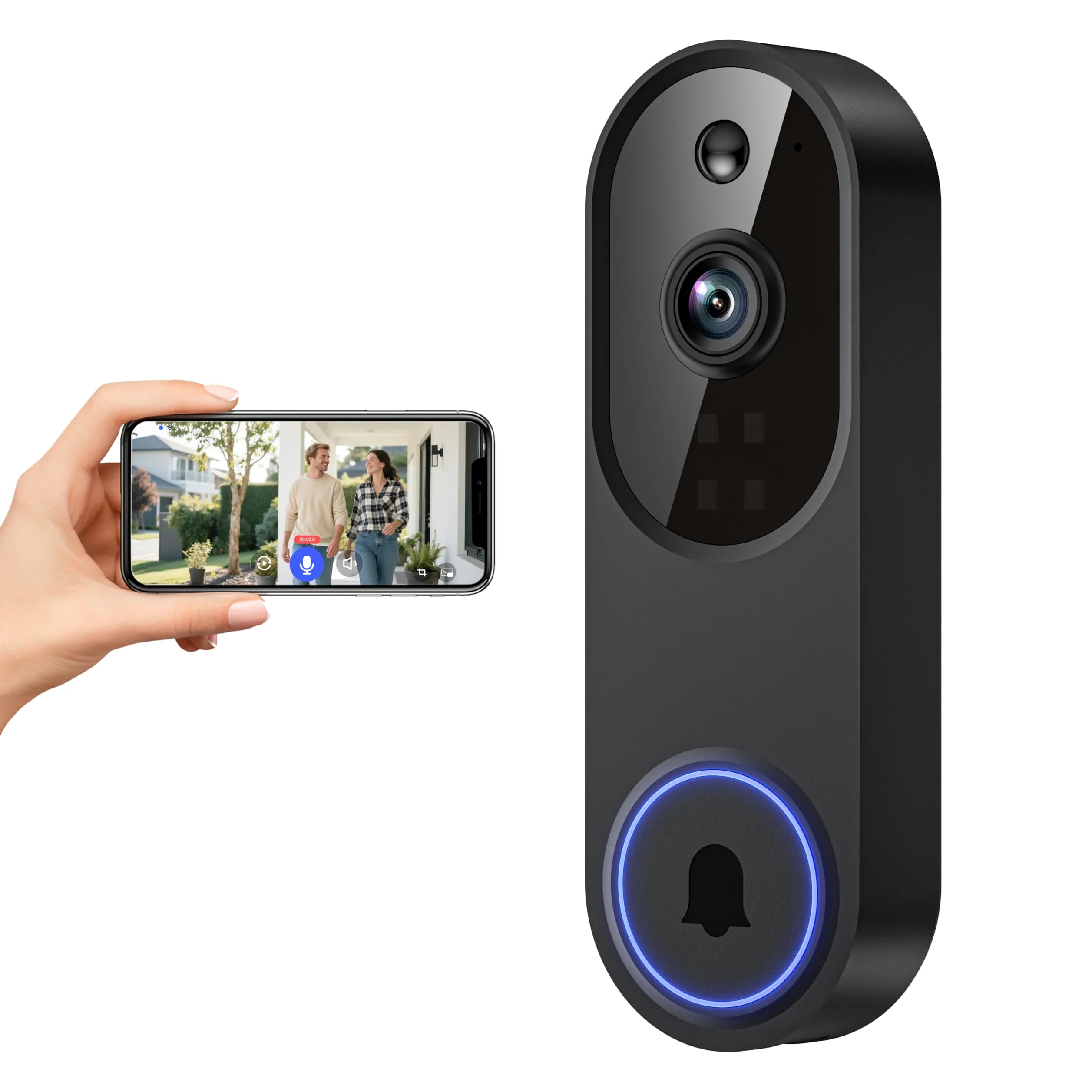 Cámara de video para timbre WiFi 1080P inalámbrica, detección humana AI, conversación de 2 vías, Wi-Fi de 2,4 G, alimentada por batería, almacenamiento en la nube, vigilancia interior y