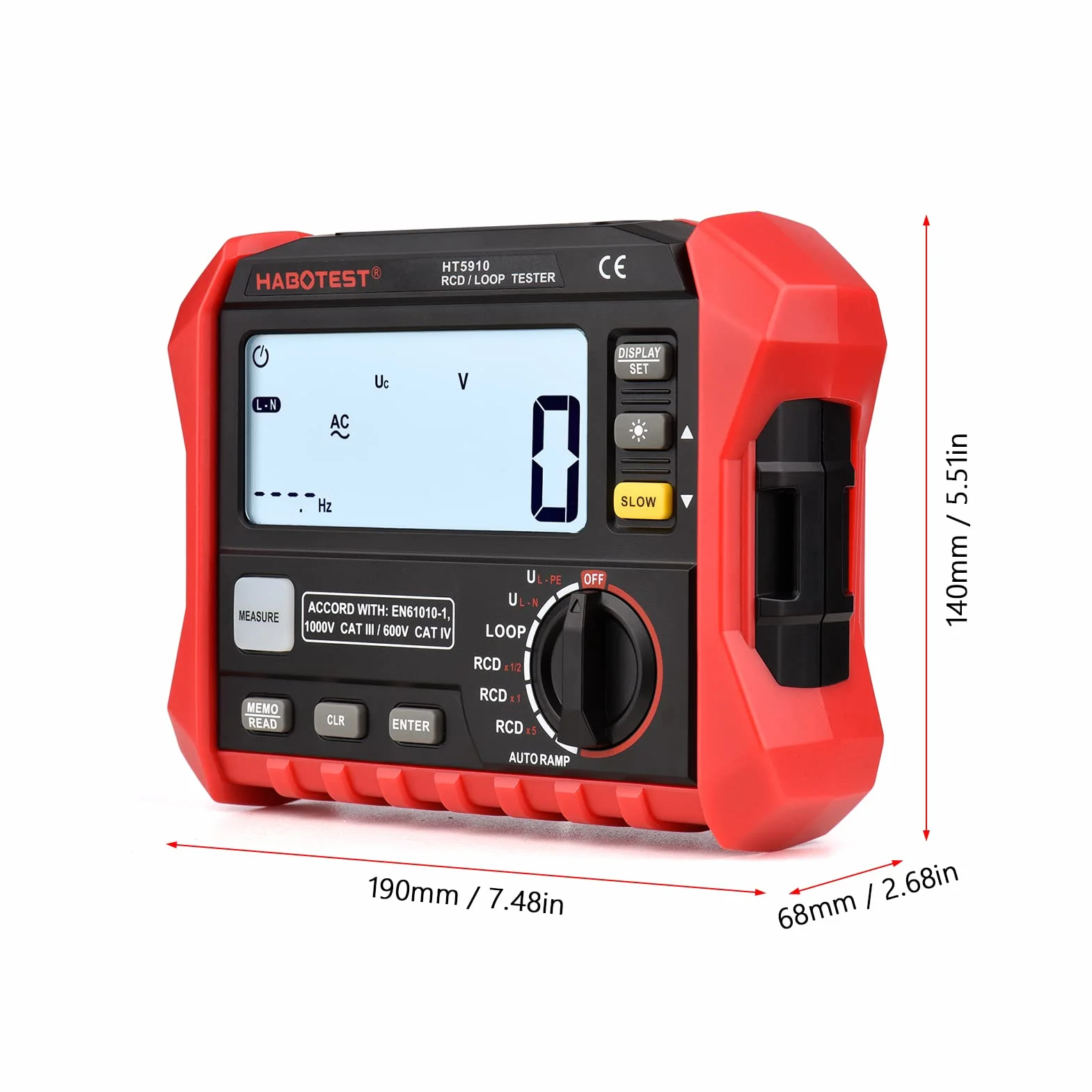 Irfora HT5910 Medidor de Resistencia Digital LCD 4,7 Pulgadas Probador de Interfaz a Tierra RCD Bucle 1000 Almacenamiento Datos Megohmímetro Voltímetro Retroiluminación