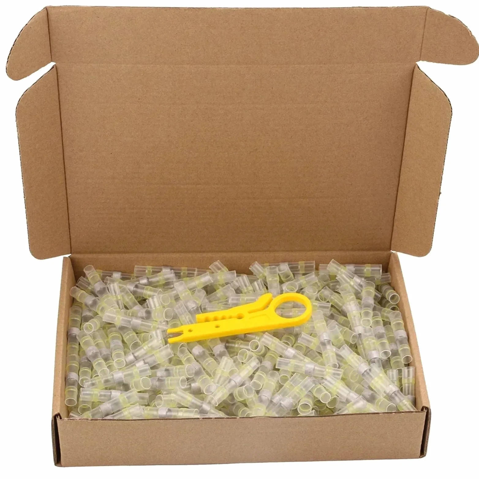 Conectores termorretráctiles, terminales de tubo manguito, empalme eléctrico, conector cable, soldadura para cables(Yellow AWG 12-10,200pcs)