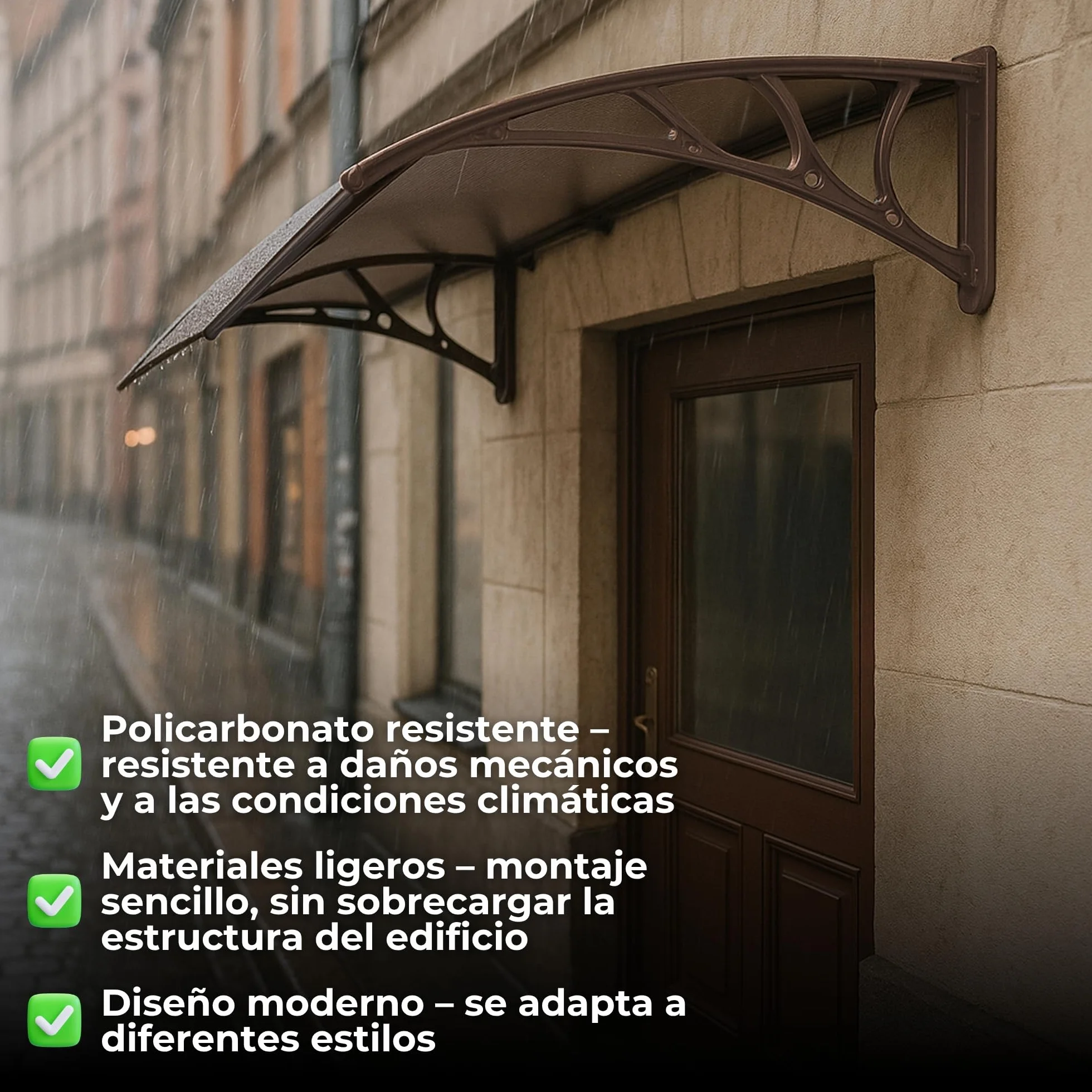 SPRINGOS Marquesina para puerta de entrada curvada 150x75x23 cm Aluminio Policarbonato