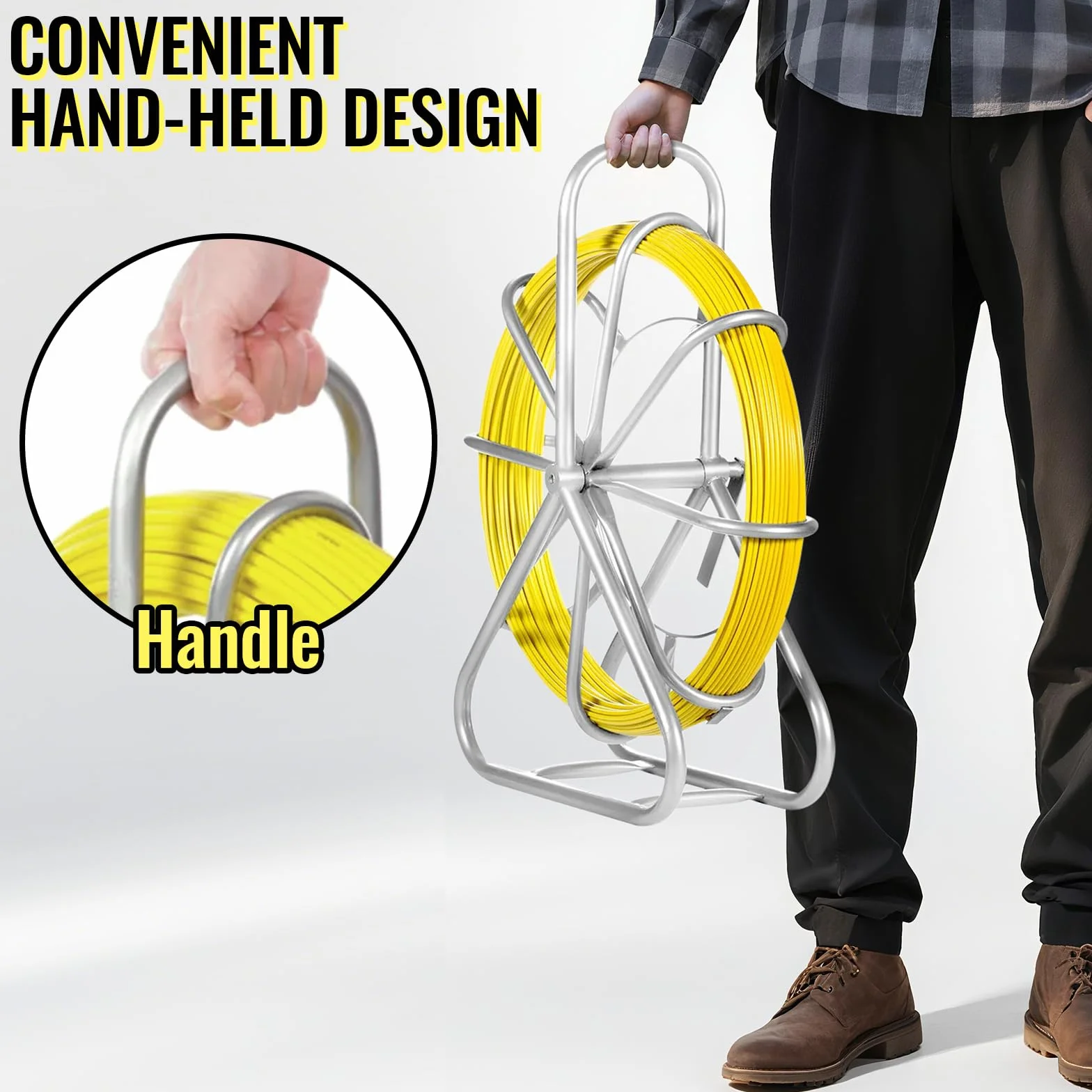 Rodder de conducto de fibra de vidrio 6 mm x 130 cm con soporte y freno de acero, no conductivo
