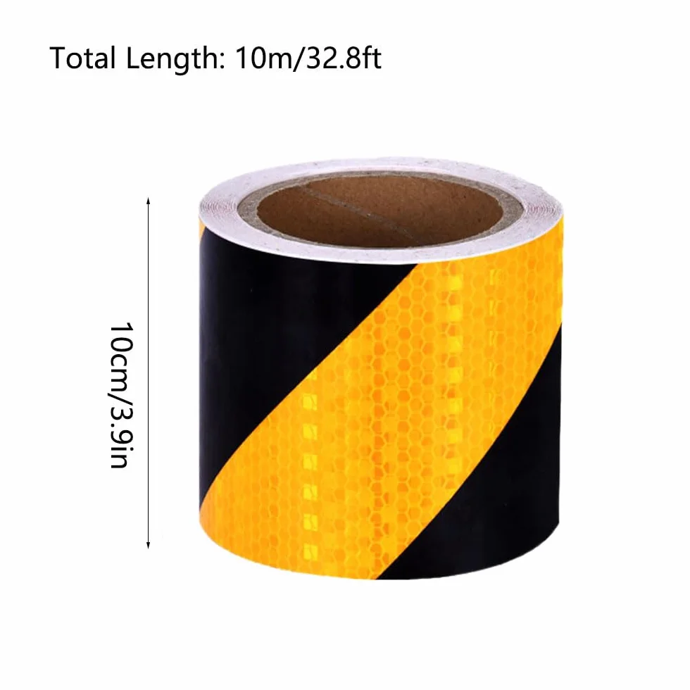 Cinta Reflectante, Cinta Reflectante Impermeable de 10 CM x 10 M Cinta de Advertencia Autoadhesiva Cinta de Seguridad Llamativa Cinta de Advertencia para vehículos, automóviles - Amarillo y Negro