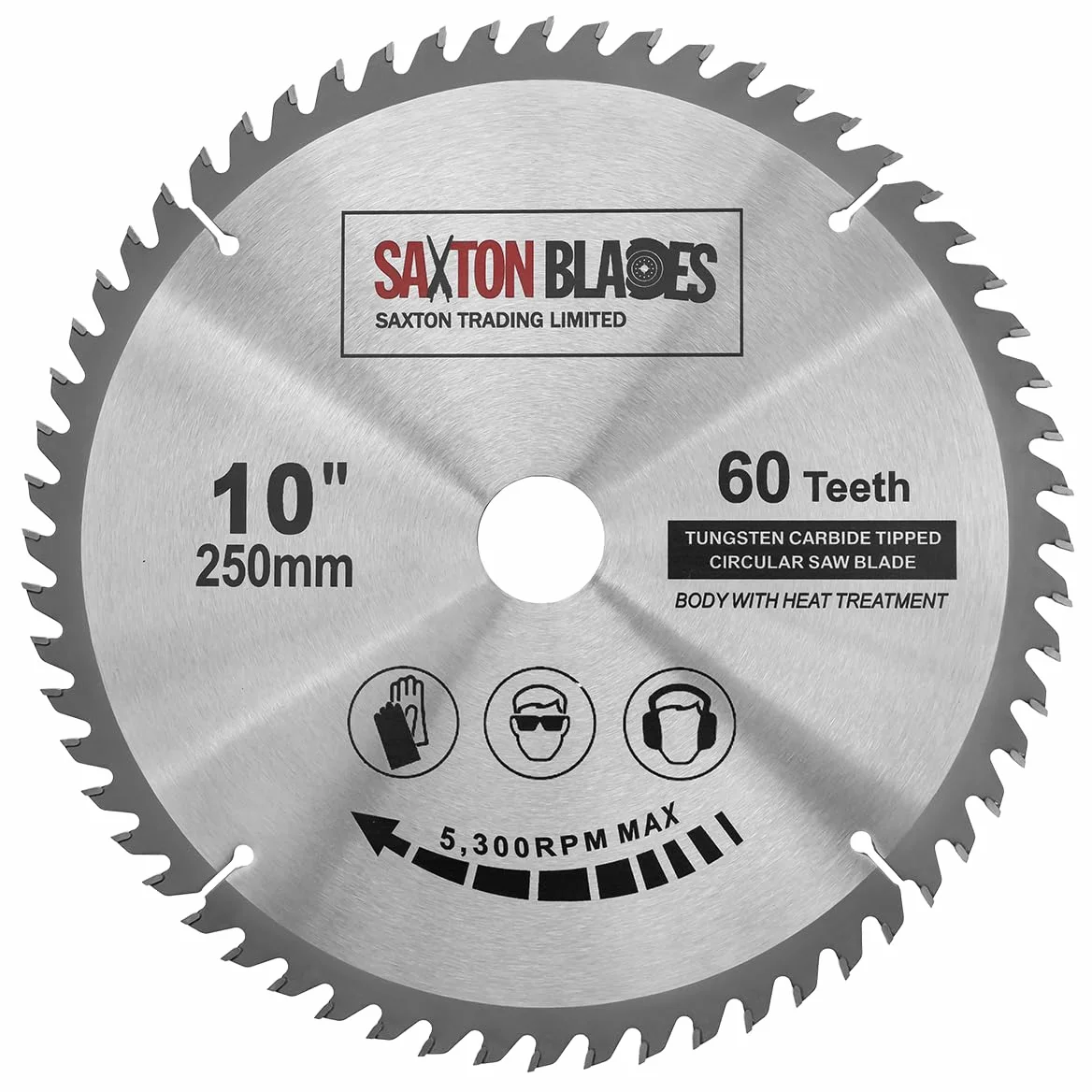 Saxton TCT - Hoja de sierra circular para madera (250 mm x 30 mm x 60 T, para Bosch, Makita, etc. Compatible con sierras de 255 mm)
