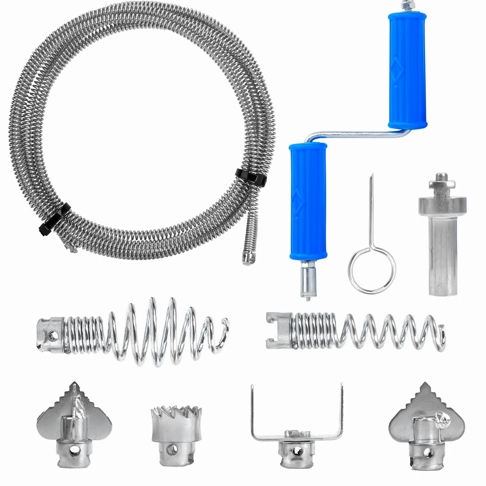 Desatascador Tuberias Fregadero 5m | Espiral de Limpieza de Tuberías Profesional Diámetro 12 mm con 8 Piezas Limpiador de Drenaje Accesorios