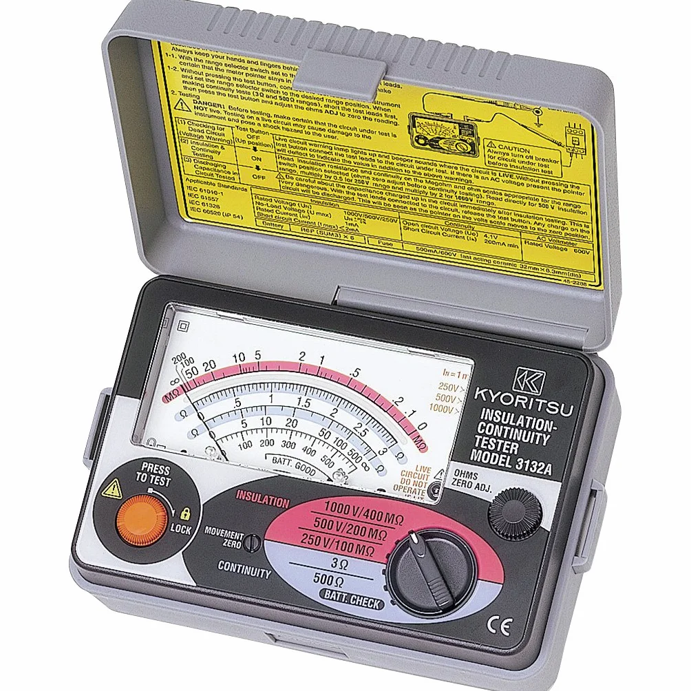 Kyoritsu KEW 3132A - Medidor de resistencia de aislamiento y prueba de continuidad con indicador analógico - Color gris