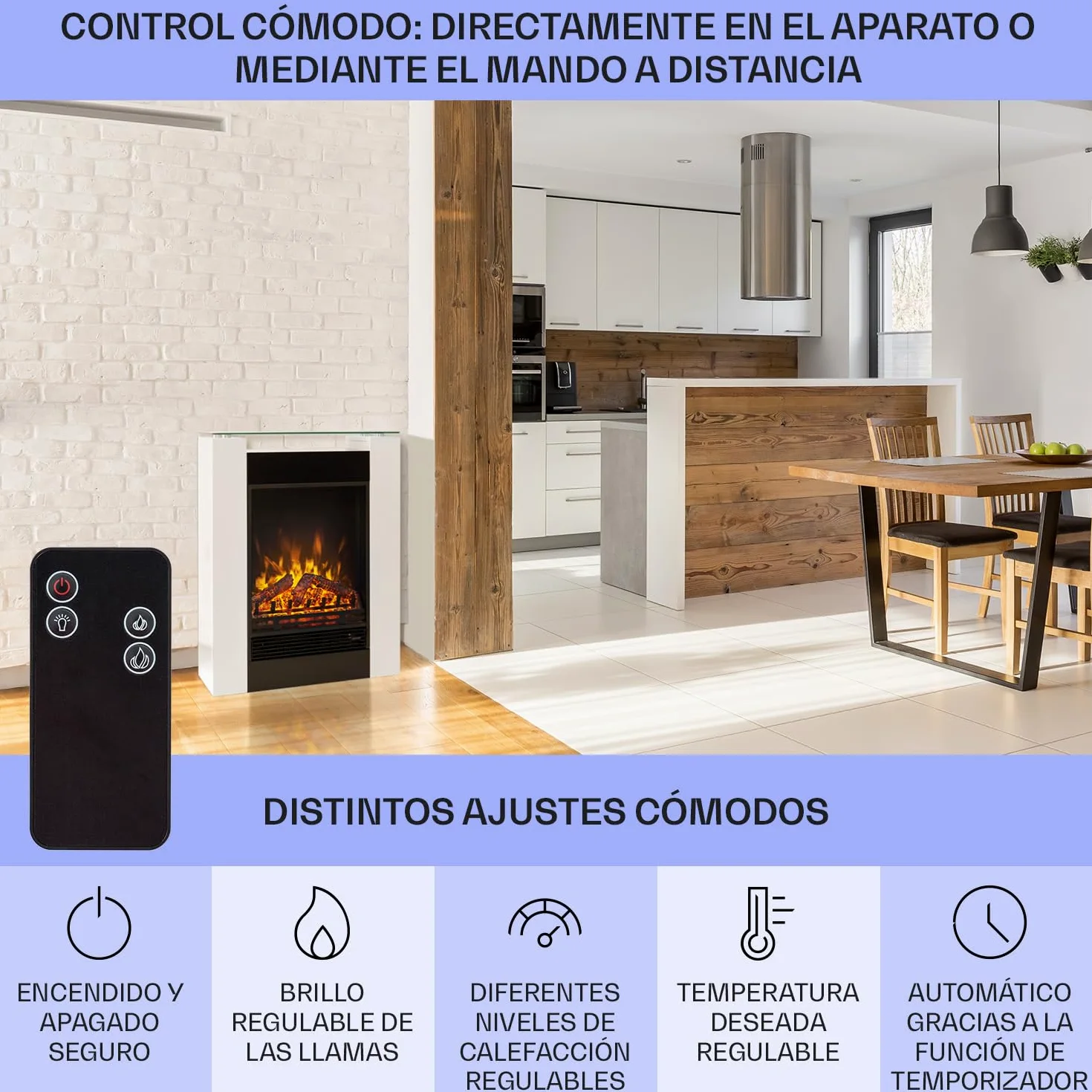 Klarstein Chimenea Electrica Pared, Estufa sin Leña de Interior, Chimeneas Electricas Decorativas 1800W, Llama LED, Chimenea Decorativa Falsa, Mando a Distancia, Temporizador y Termostato Ajustable