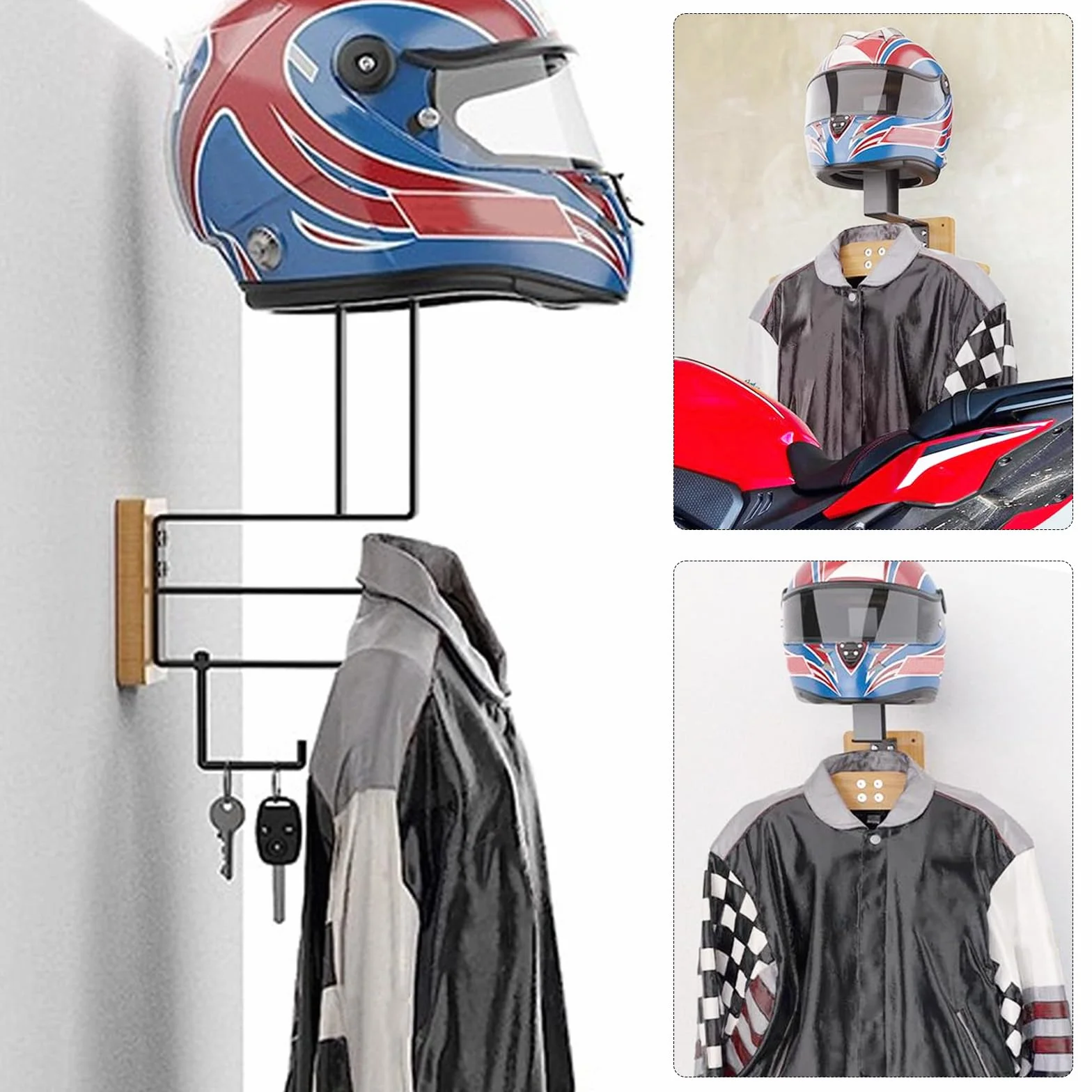 Soporte Casco Moto, Colgador Casco Moto Pared Perchero para Equipo táctico Casco para Colagar el Casco y la Chaqueta Organizador de Pared Versátil para Motocicleta para Equipo Táctico